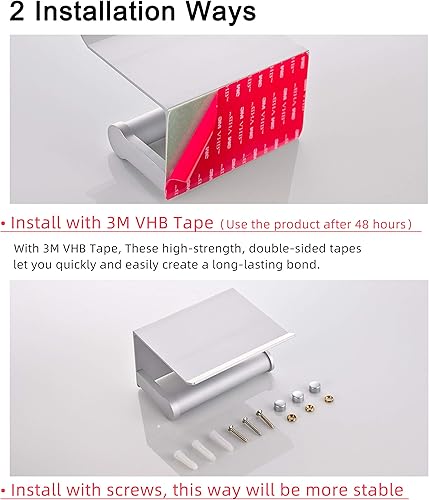 Miniatura 8 de Soporte de papel higiénico, soporte de pared para pañuelos de baño con estante de almacenamiento, autoadhesivo, aluminio (dorado)