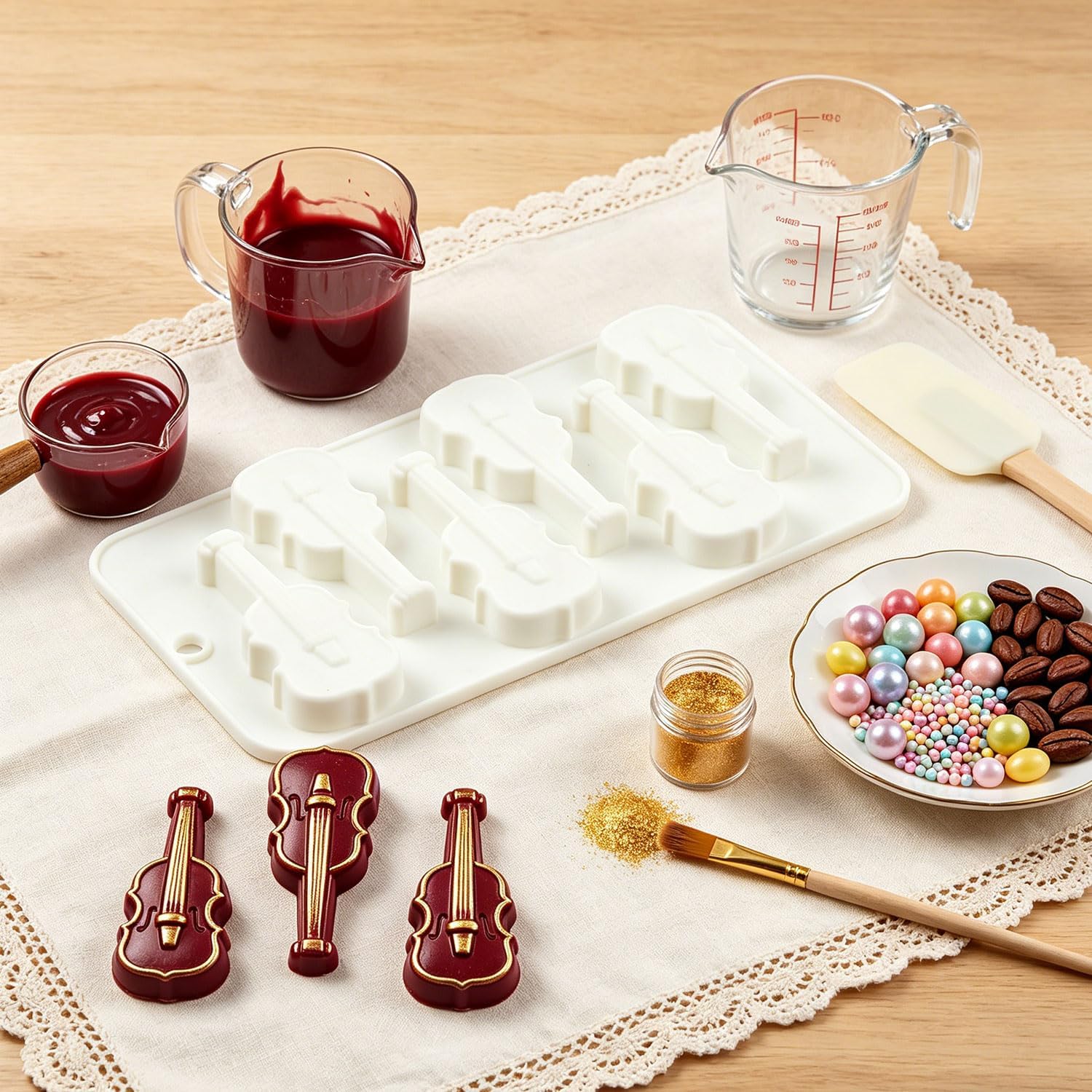 6 Cavity Violin Silicone Candy Molds For Candy Chocolate Cake Decoration