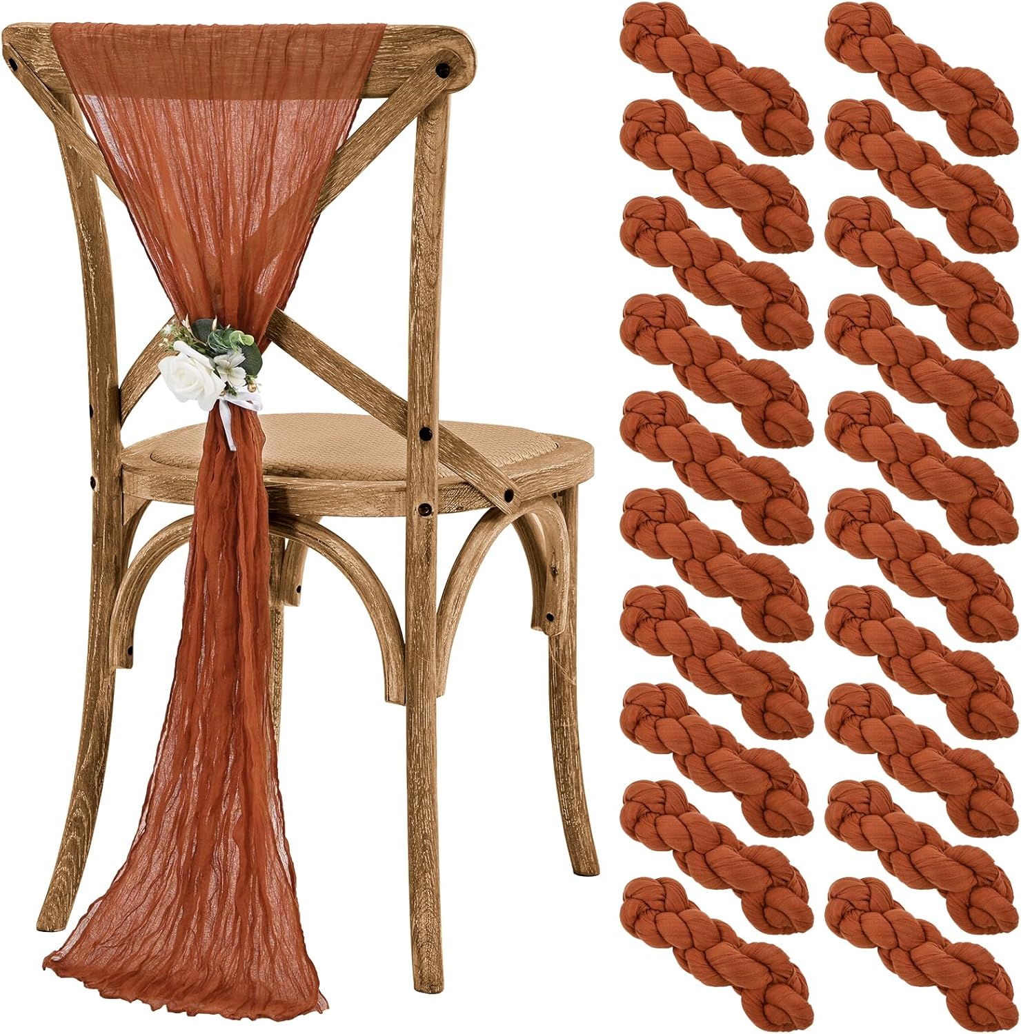 Cheesecloth Chair Sashes Aisle Decorations 20 Packs, Chair Bow Designed Decorative Chair Cover Chair Sashes 70 Inch for Wedding Reception Party Hotel Decoration(Terracotta) Terracotta 20 Pack - 70Inch