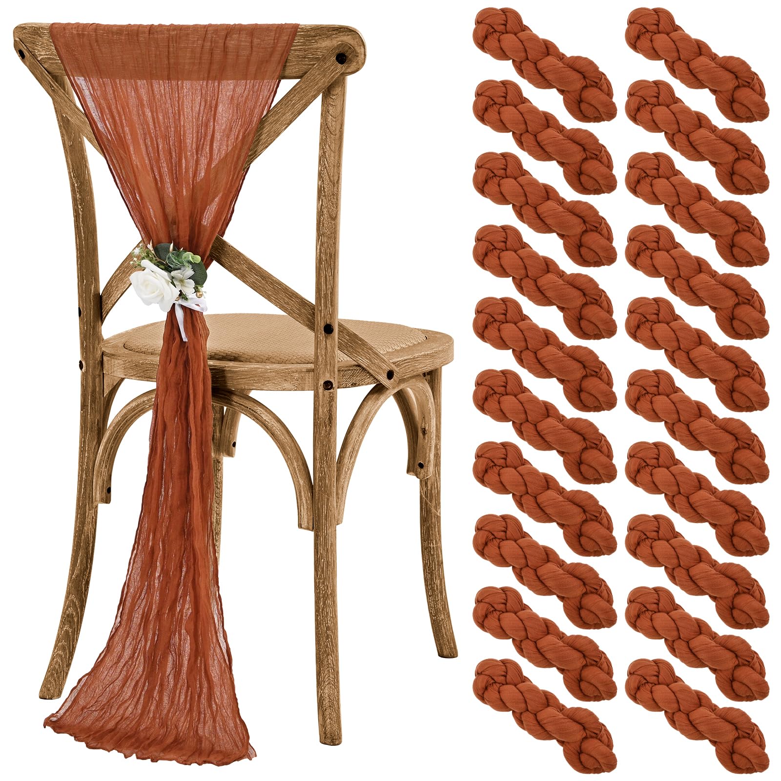 Teruntrue Cheesecloth Chair Sashes Aisle Decorations 20 Packs, Chair Bow Designed Decorative Chair Cover Chair Sashes 70 Inch for Wedding Reception