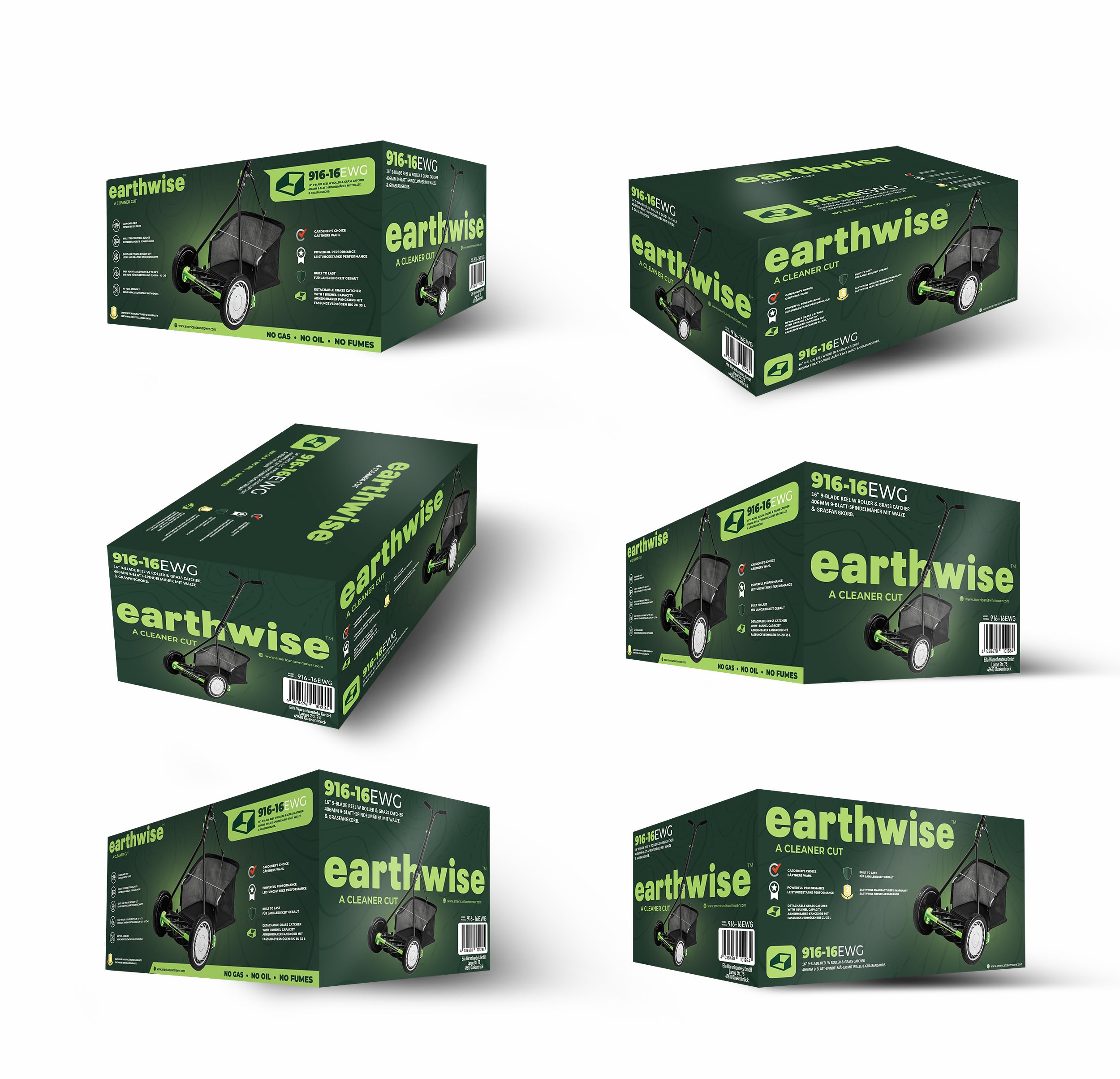 Earthwise Spindelmäher 916-16EWG - 16" mit Fangkorb mit 9 Messern, Schwarz
