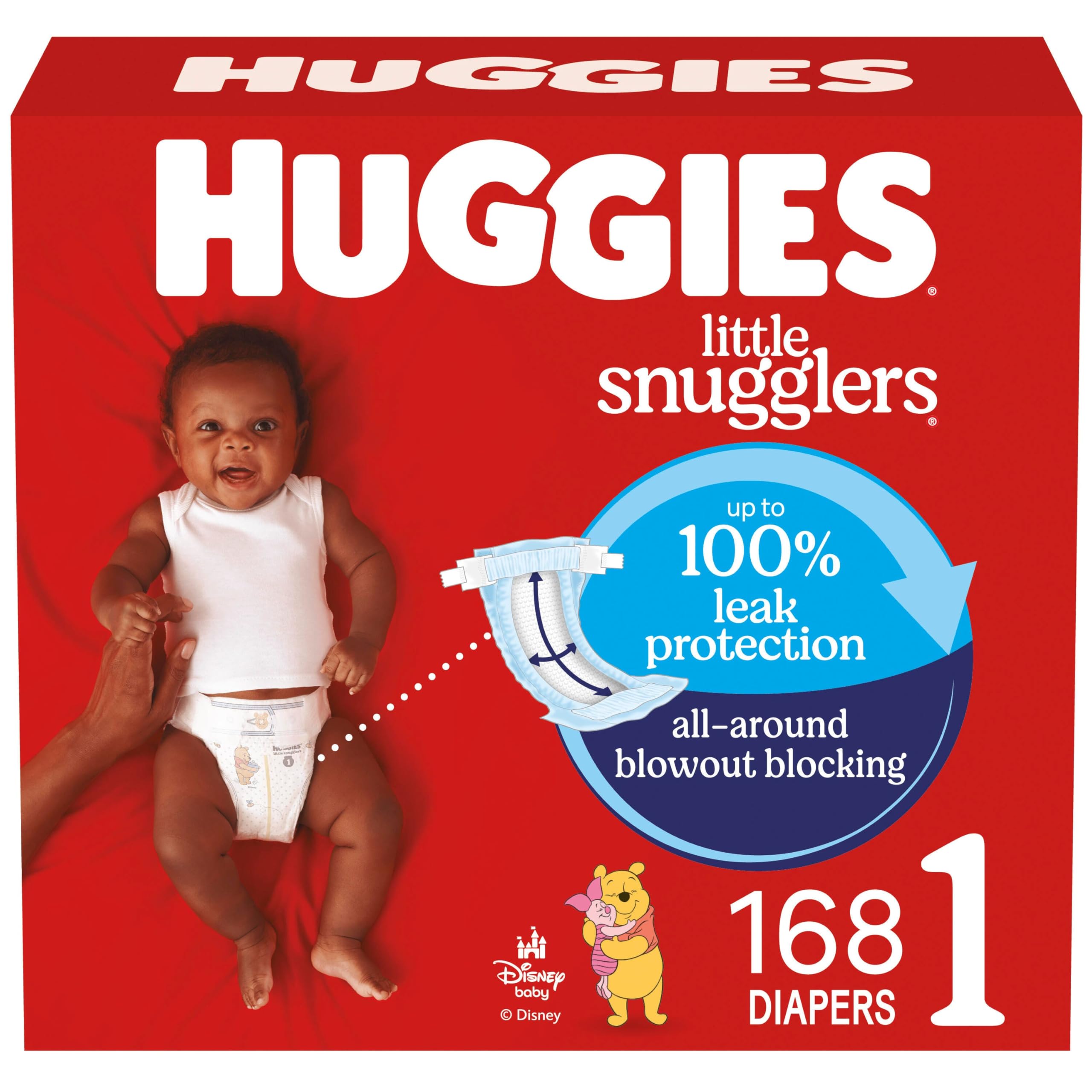 HUGGIES Little snugglers Baby Diapers, Size 1 (Up to 14 Lb.), Huge Pack (Packaging May Vary), 168 Count