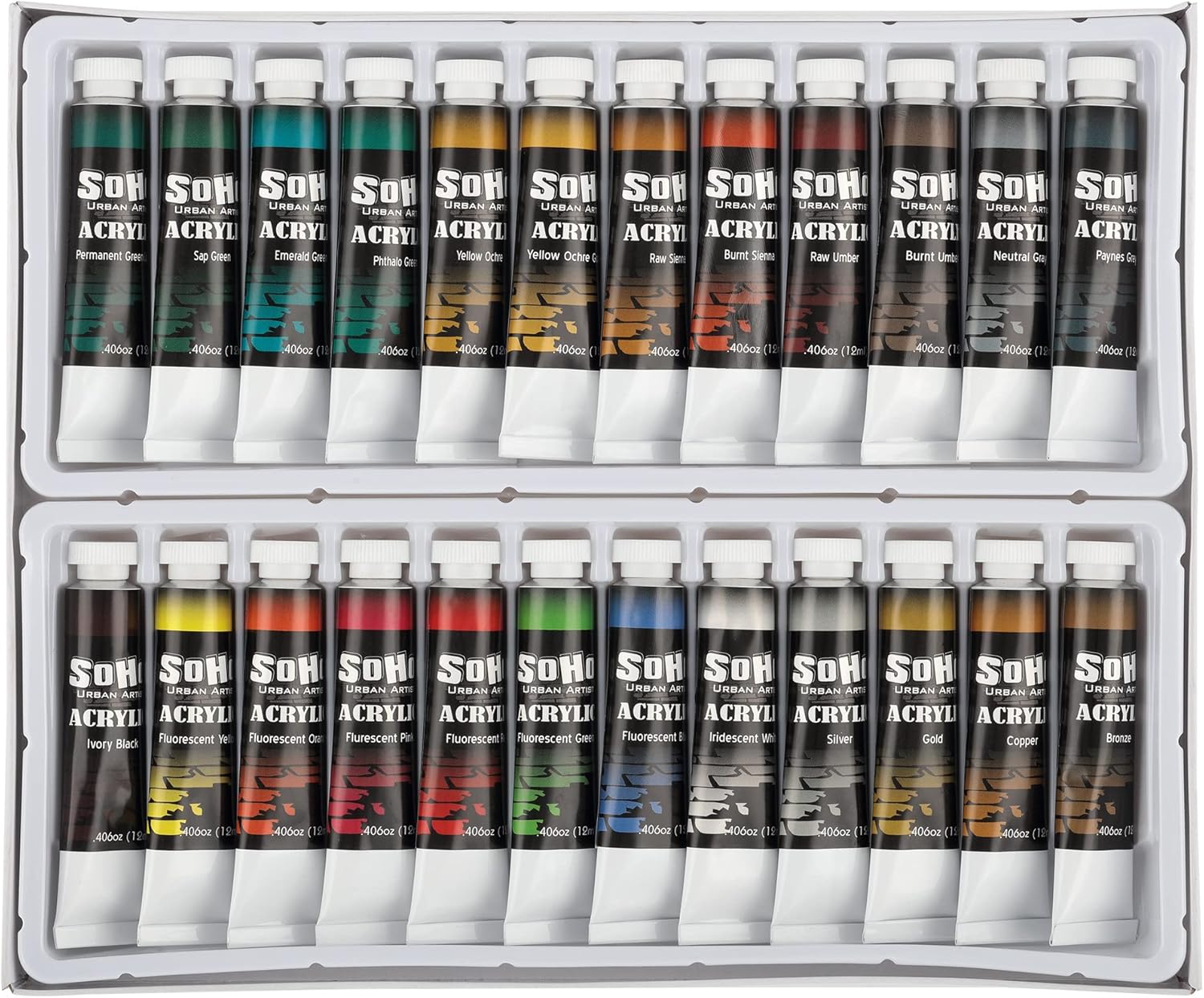 Soho Urban Artist Acrylic Paint - Thick, Rich, Water-Resistant, Heavy Body Paint, Assorted, Set of 48-12mL
