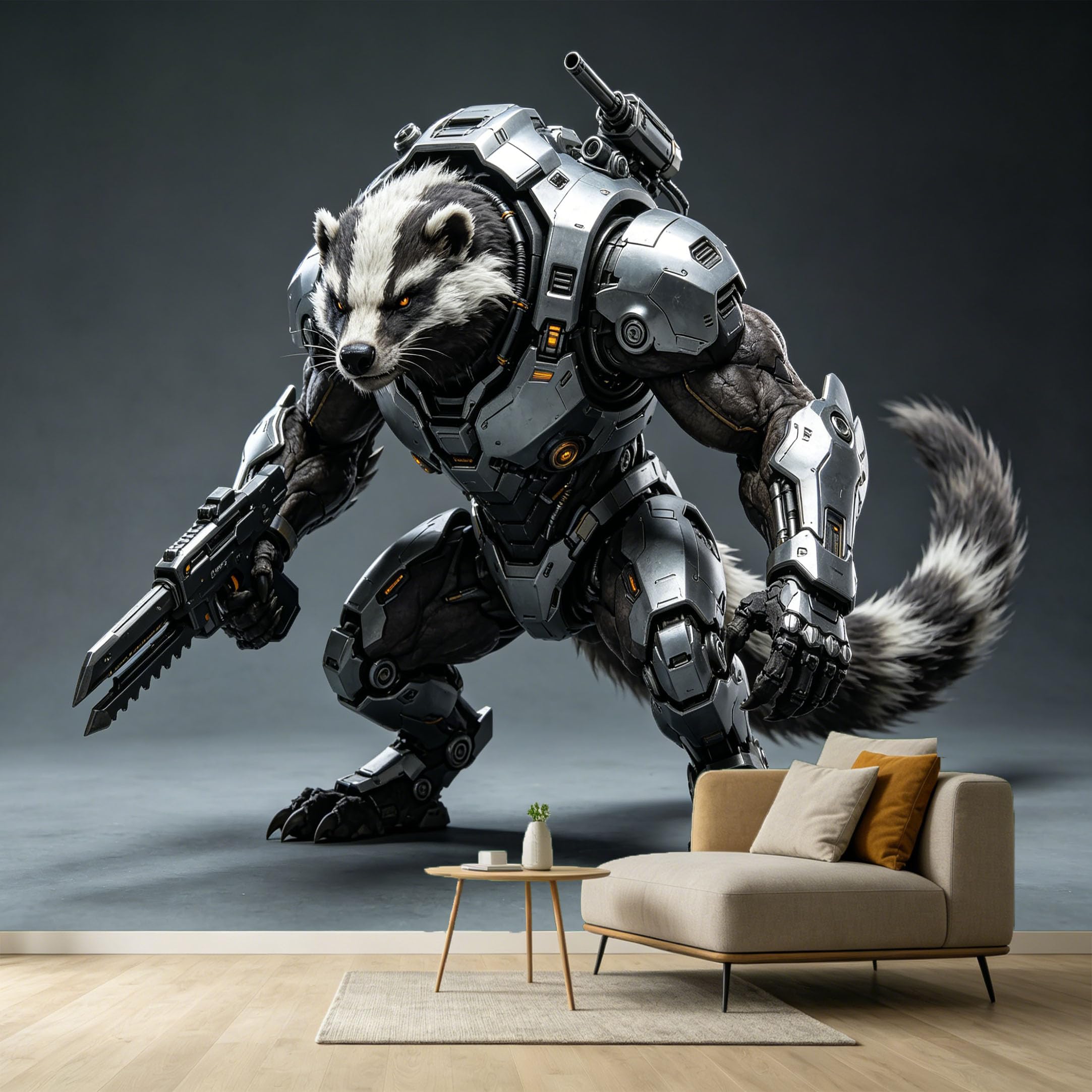 Custom Size Wall Murals Mecha Badger SciFi Armor Futuristic Soldier Industrial Modern 3D SelfAdhesive Wall Fabric Removable Large Wallpaper for Photo Living Room