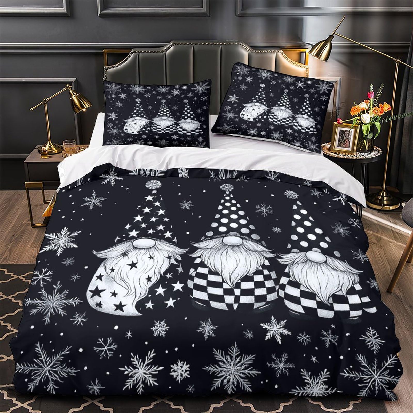 Parure de lit Chien de Noël 200x200cm avec housse de couette en microfibres pour lit double