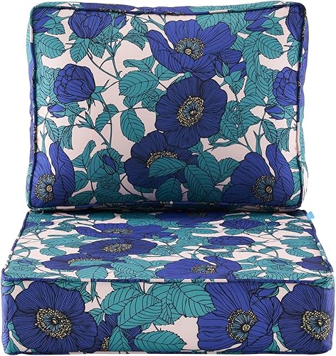 Miniatura 10 de ARTPLAN Juego de 2 cojines para sillas de patio al aire libre, cojines de asiento y respaldo de 24 x 24 x 6 y 22 x 24 pulgadas, cuadrado, floral,