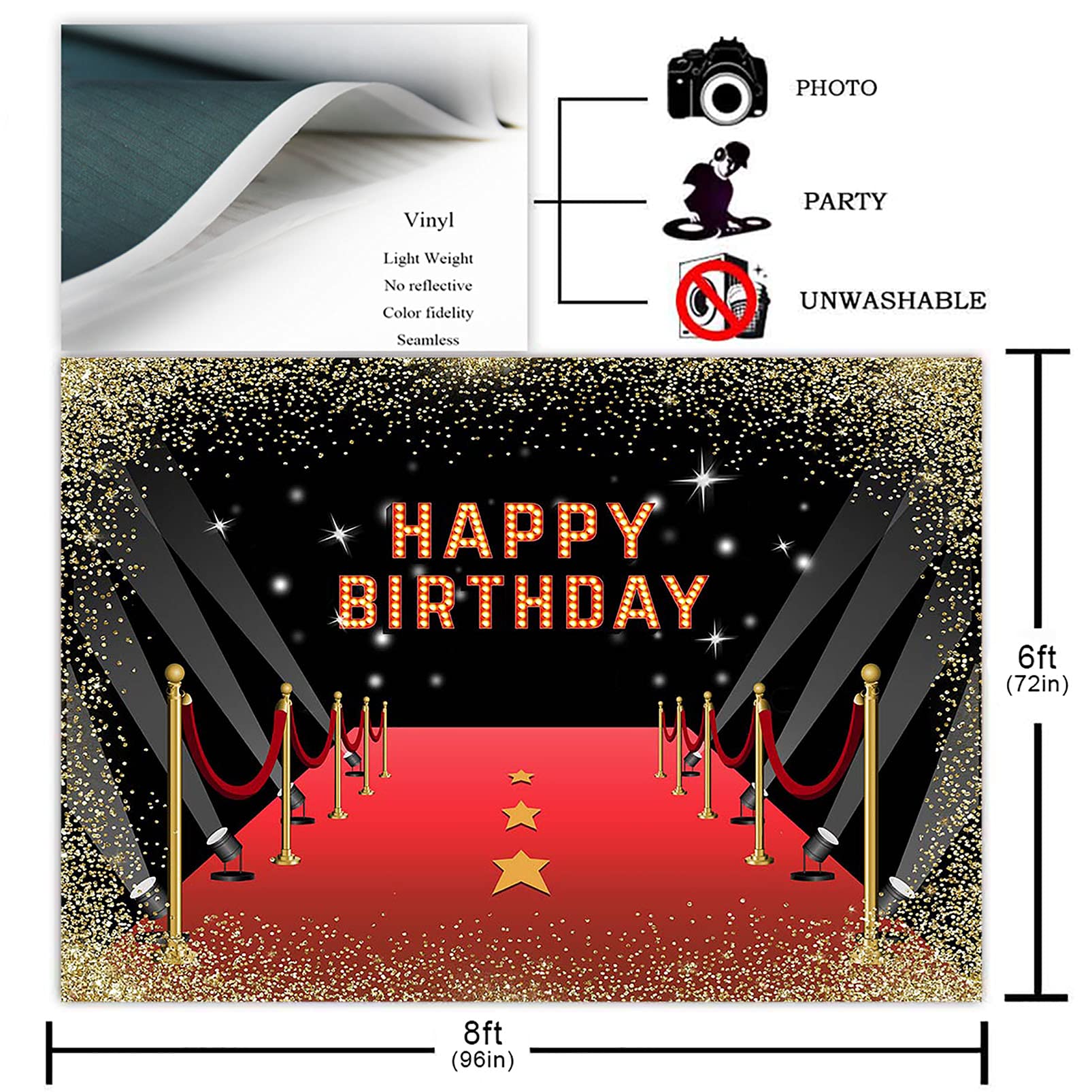 Avezano Toile De Fond Fête Anniversaire Rideau Rouge Tapis Pop-Corn - 2,1x1,5m Décoration Cinéma