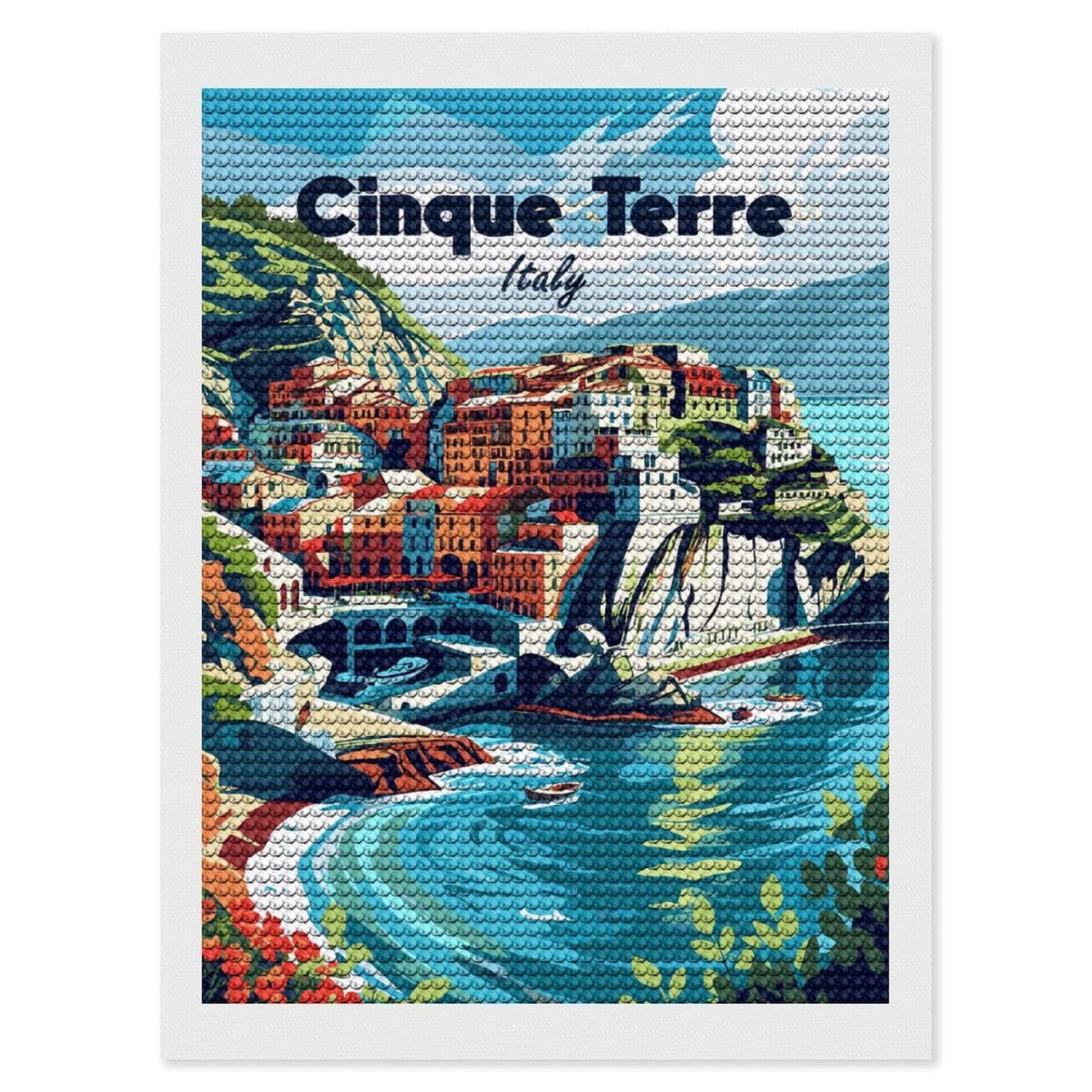Junmoney Cinque Terre Italy Travel Diamond Art Canvas 12"x16", Easy Handmade Project, Complete Accessories, Bedroom Decor, Birthday Gift