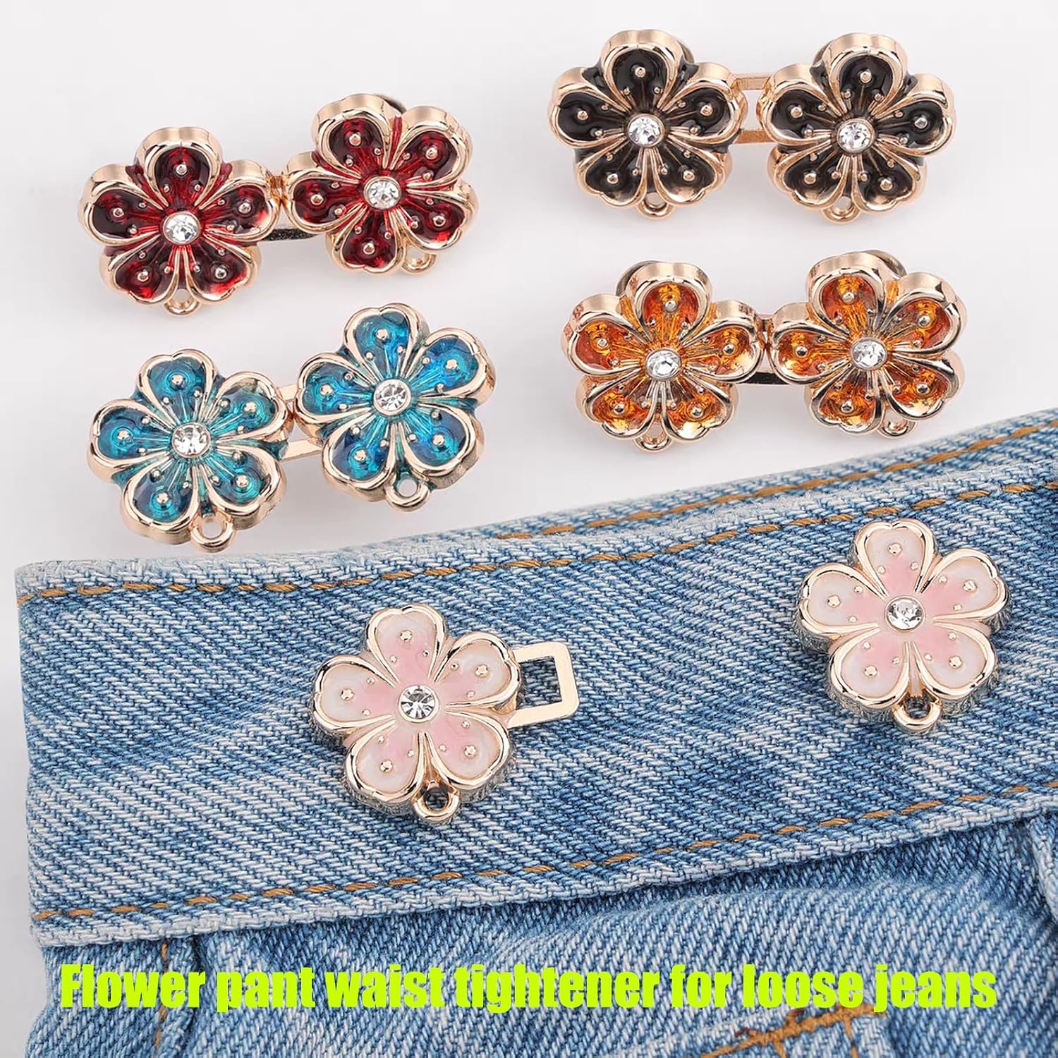 8 Sets Pant Waist Tightener,Flower Pant Clip Jeans Button for Loose Jeans image 4