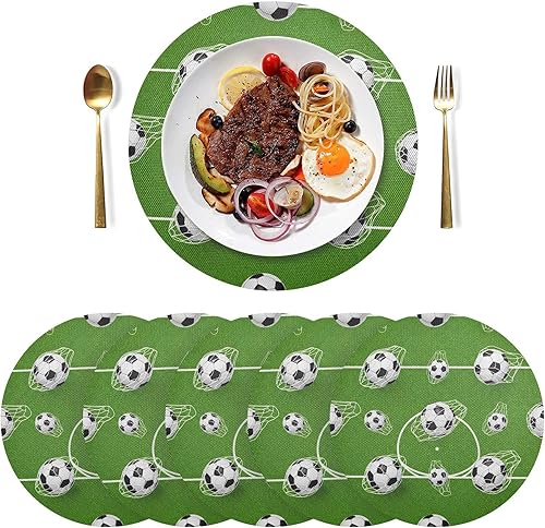 Miniatura 3 de Soccer Balls Net PVC Placemat, Non Slip Heat Resistant Dinner Mat for Kitchen one sizex6