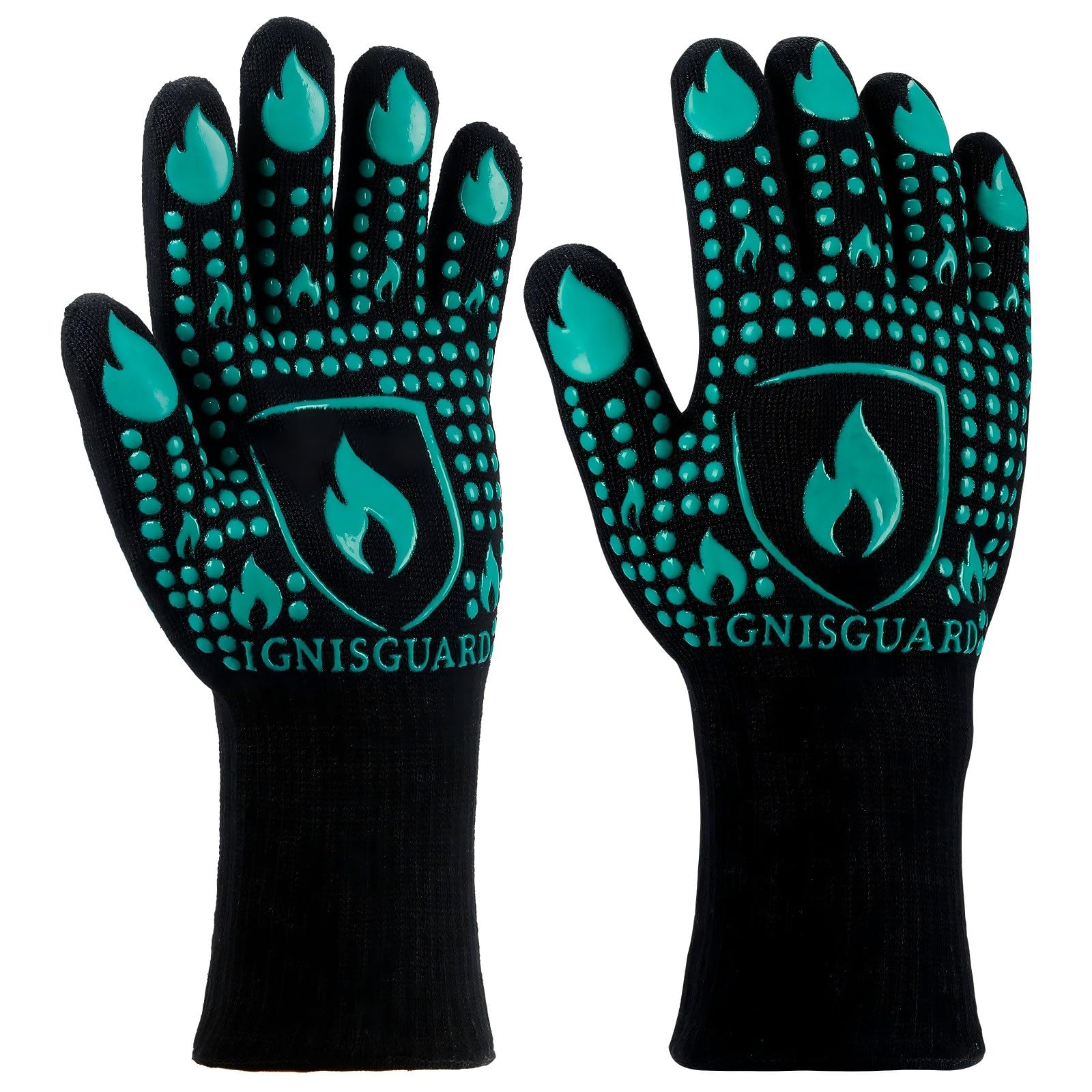 BBQ &amp; Grill Gloves, Heat Resistant Oven Mitts, Green (M)