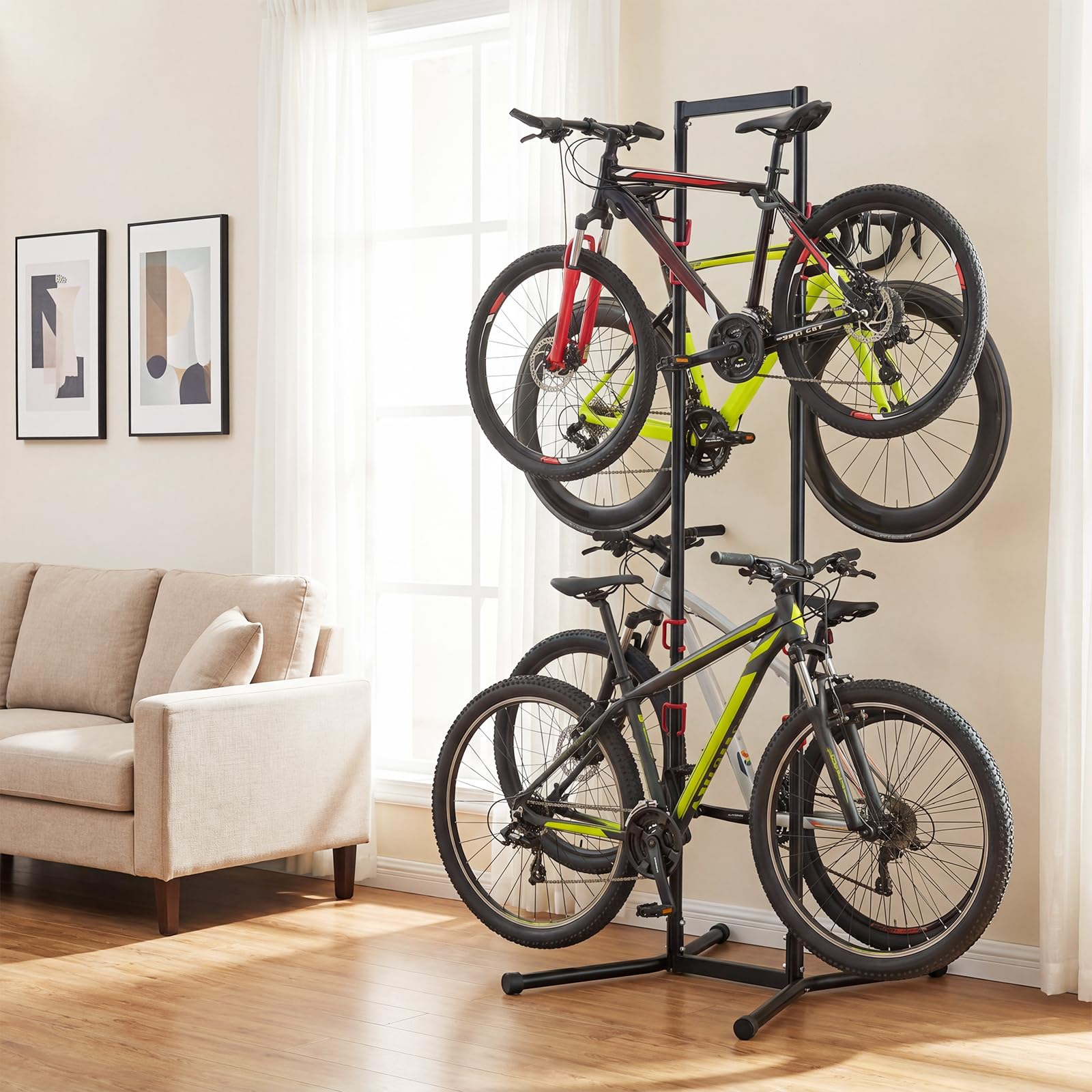 COSTWAY Portabici Verticale a 4 Posti, con 8 Ganci Regolabili e Rimovibili