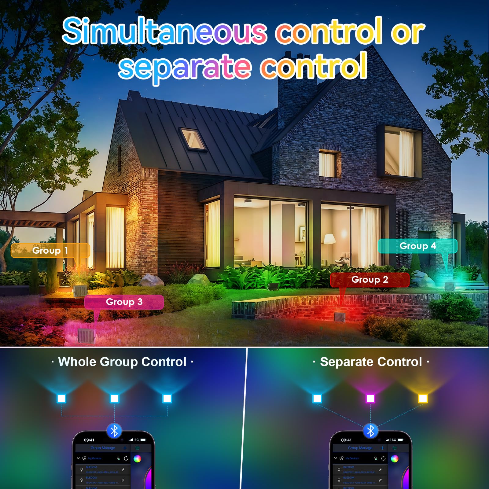 OUSIDE 2-Pack RGB LED Flood Lights Outdoor,Color Changing Flood Lights,50W (400W Equivalent),5000LM - Image 4