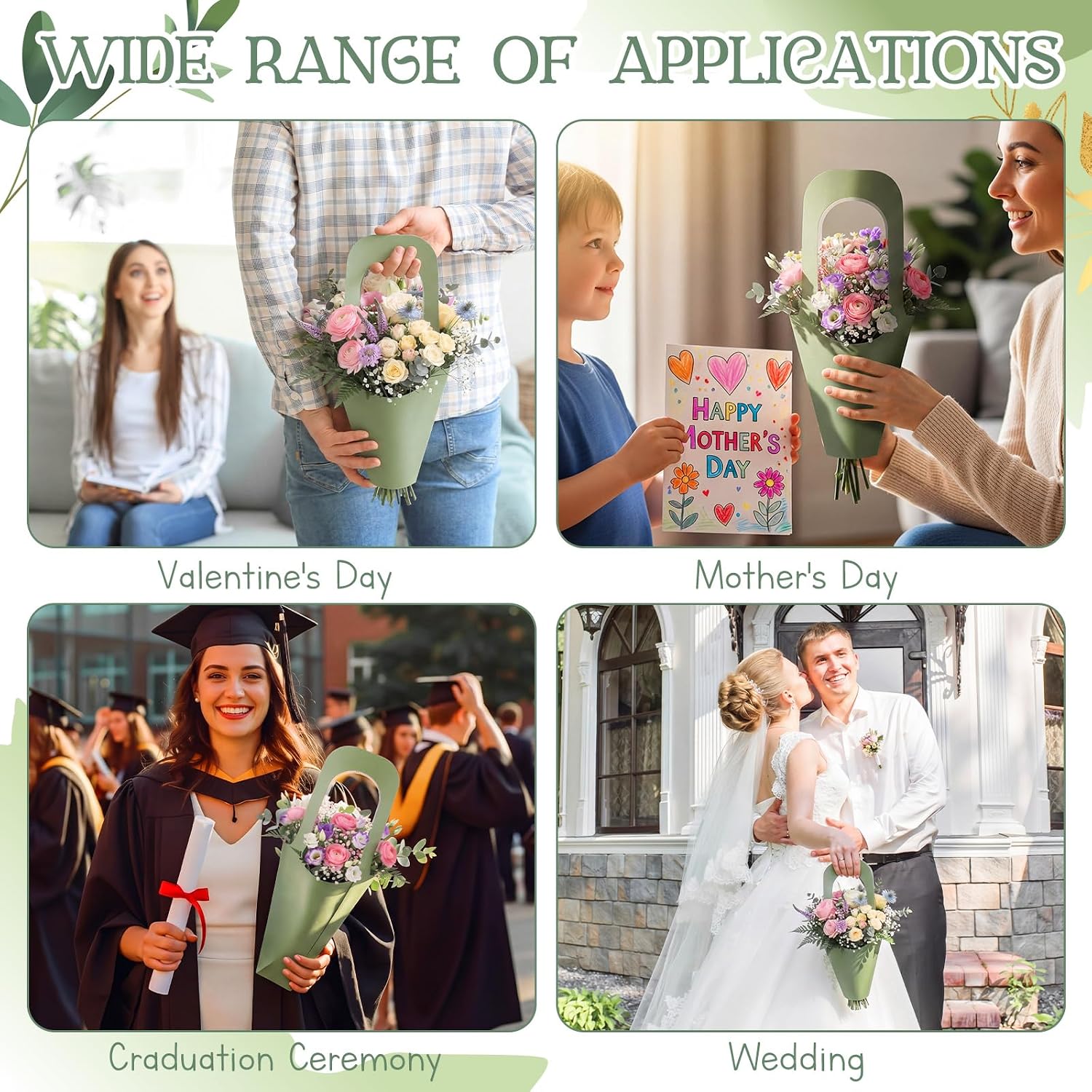 Kolldenn 60 Pack Sage Green Flower Bags Kraft Paper Flowers Gift Bags image 4