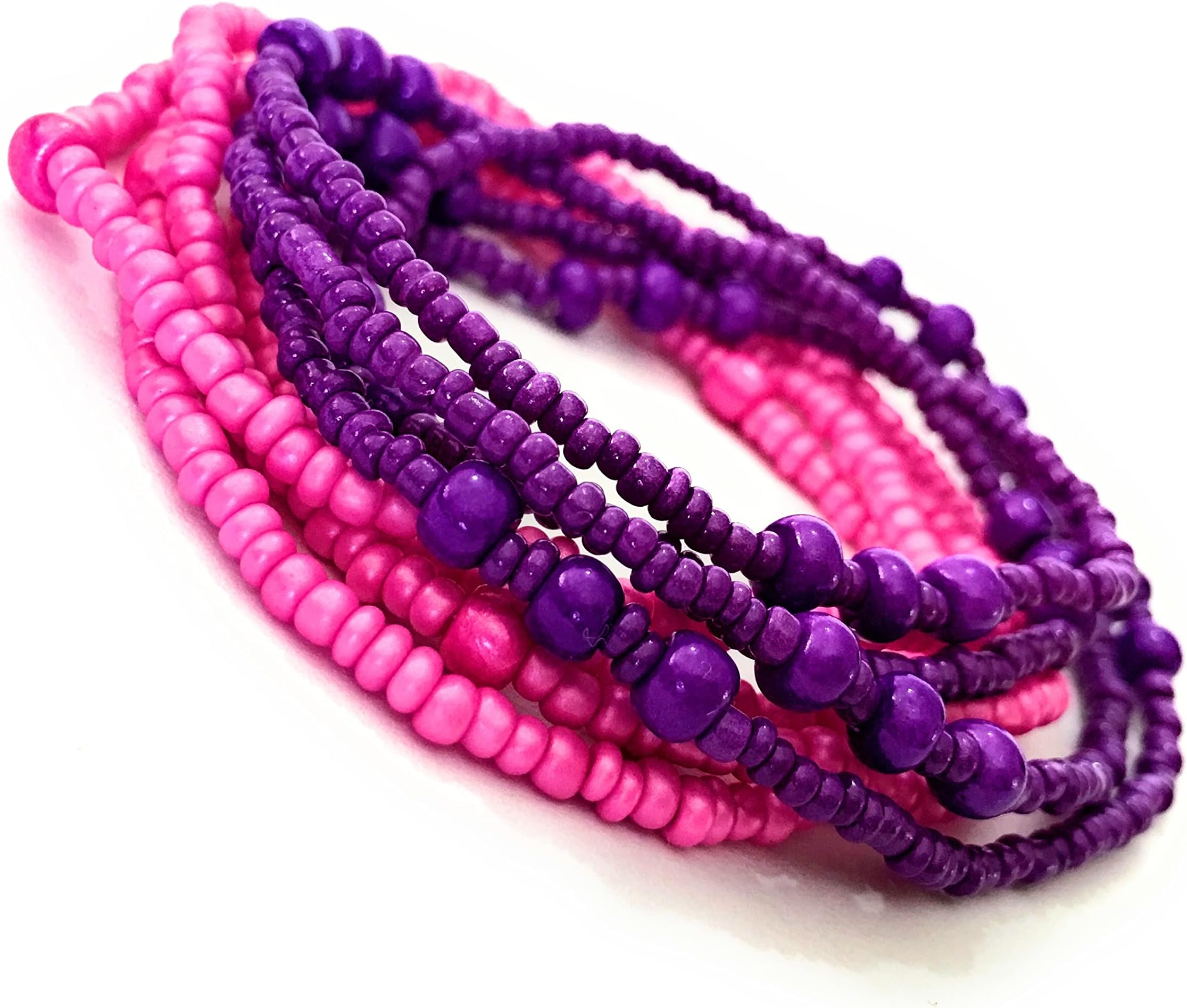 Purple & Pink Waist Beads, 2 pcs Belly bead, Beaded Body Jewelry, African Waist bead, Waist chain, Wear as Necklace Bracelet or Anklet