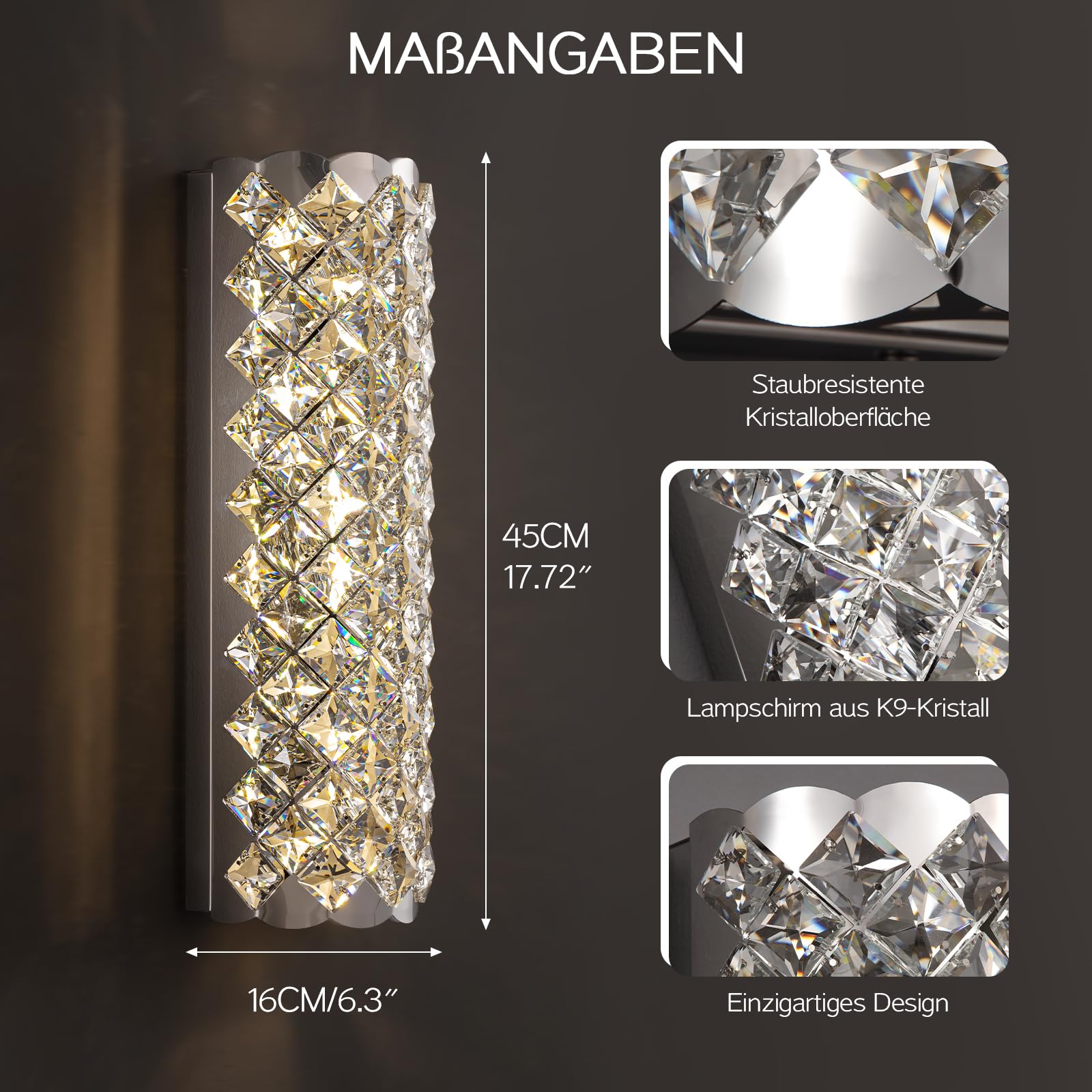 Kristall Wandleuchte Wandlampe Innen Kristall Moderne Wohnzimmer Luxus Wand Lampen,Chrom Kristallwandleuchte für Schlafzimmer Esszimmer Flur Innen