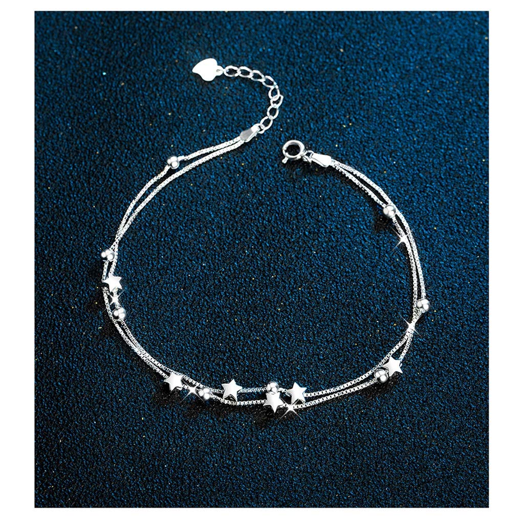 Fußkettchen, Fußkettchen für Damen, silberfarbene Fußkettchen, mehrlagig, Strand, verstellbare Kette, Fußkettchen, Fußschmuck, Stern-Fußkettchen für Freundin, Damen-Fußkettchen