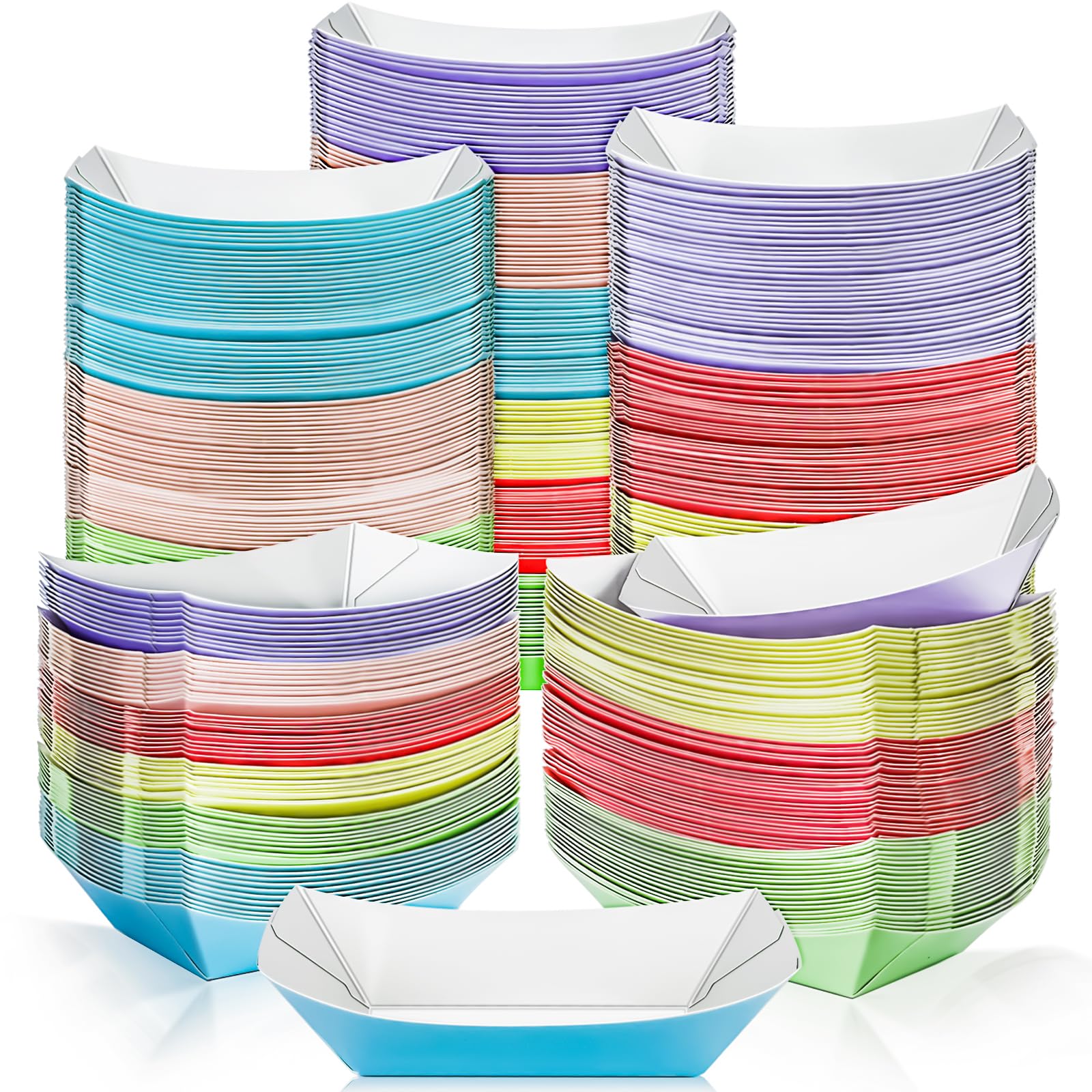 MotBach180 Pack Colorful 1/2Lb Paper Food Boat Trays Disposable Small Paper Boats Plates Containers, 0.5Lb Mini Kraft Food Serving Boat Tray Bowl for Snack Dessert Taco Popcorn BBQ Sauce Fries Nacho