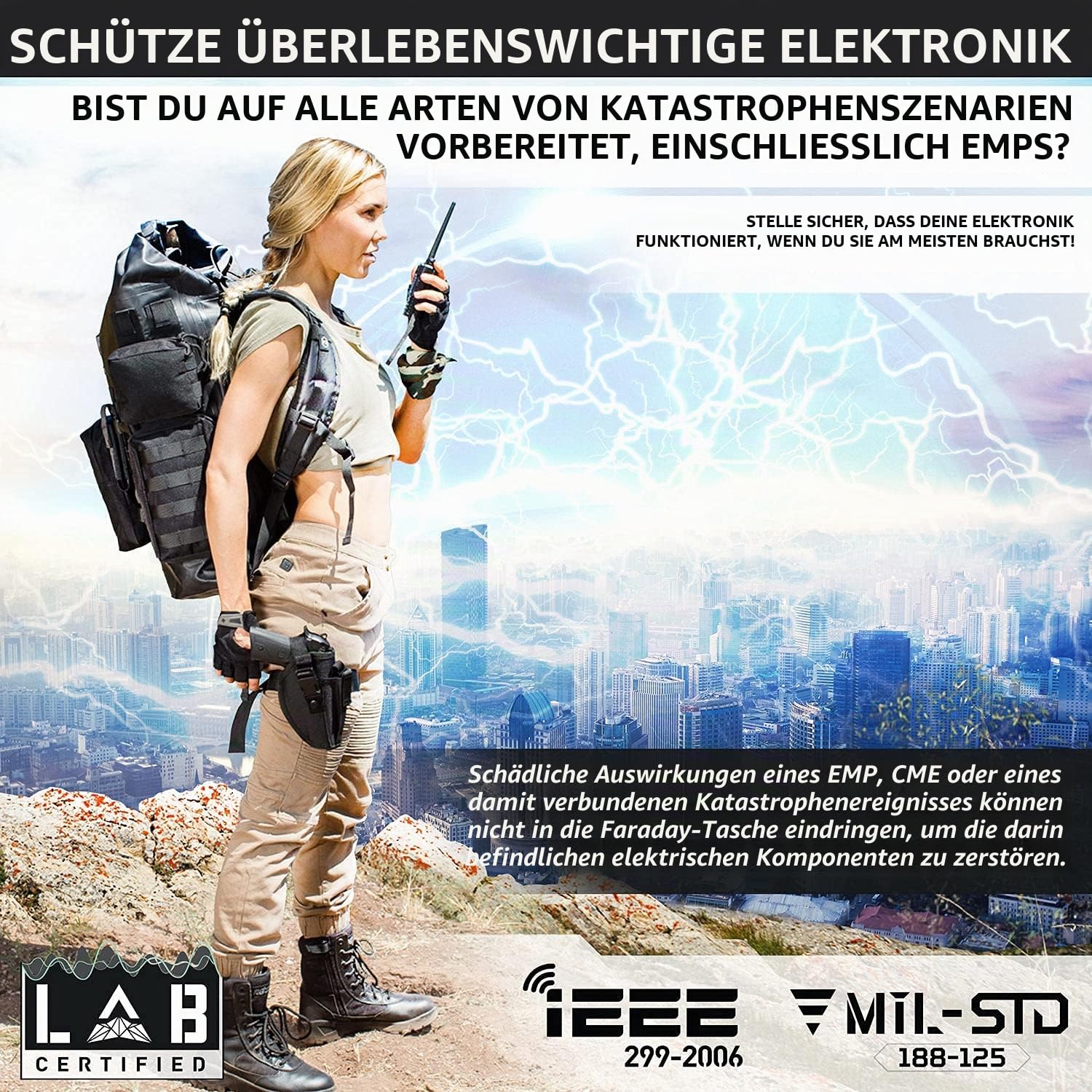Mission Darkness Dry Shield Faraday Rucksack 40 Liter Fassungsvermögen // Wasserdichte taktische Tasche mit abnehmbaren MOLLE-Taschen, signalblockierendem Anti-Hacking-EMP-Schild für Elektronik