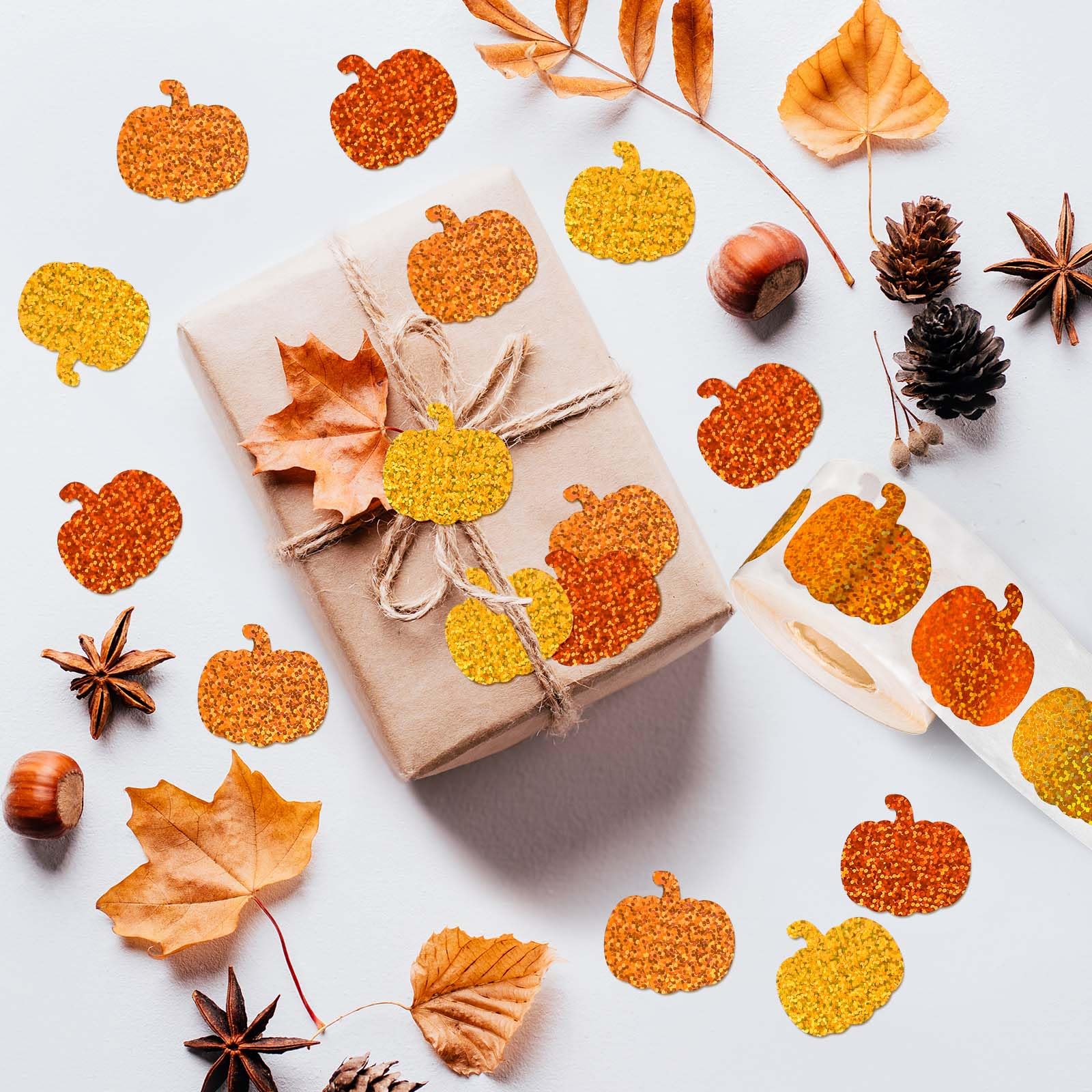 JarThenaAMCS Fall Leaves Stickers Roll - 500Pcs Autumn Maple Leaf Decals, Sparkly Waterproof, 6 Colors, 1.5 Inch - View #8