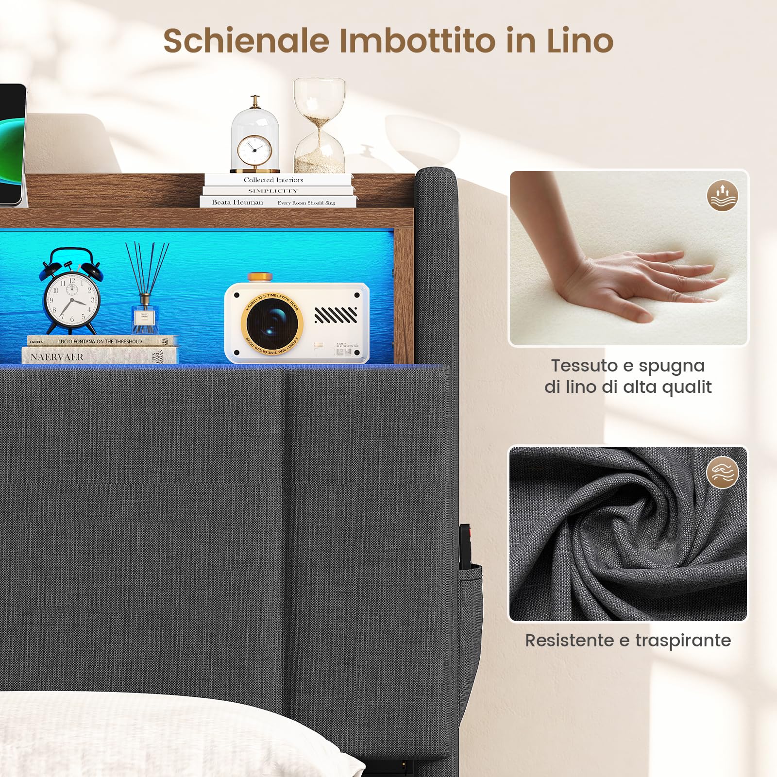 AOGLLATI Letto Matrimoniale 140x190 con Sollevamento Idraulico Grigio Scuro
