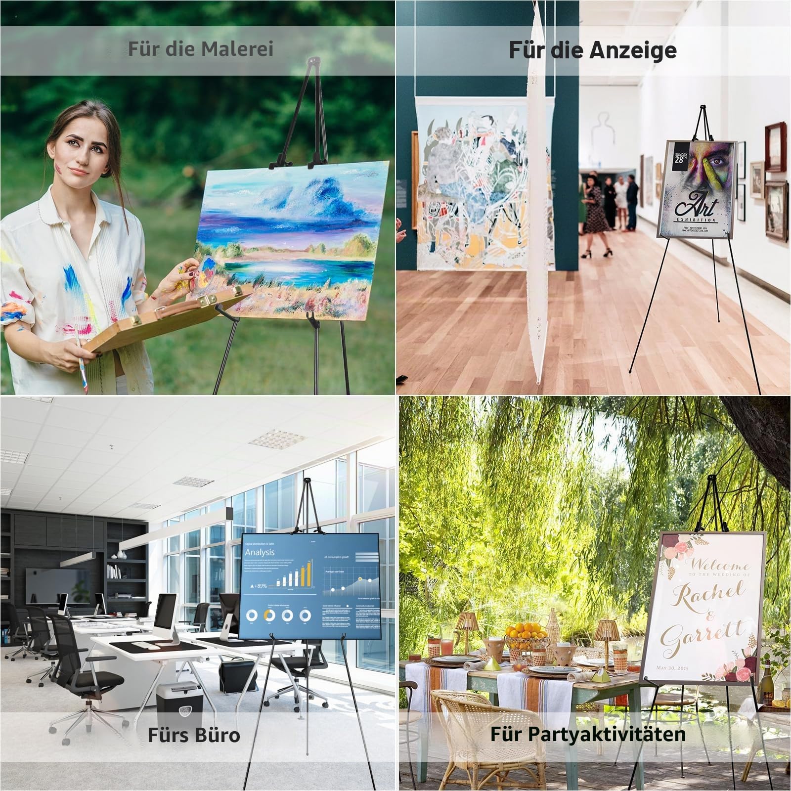 STARVAST 3 Stück Verstellbare Staffelei, Künstler Staffelei 160 cm Höhe Metall Poster Staffelei, Zusammenklappbare Stativ Staffelei für Kunstdisplays, für Hochzeitszeichen, Malerei