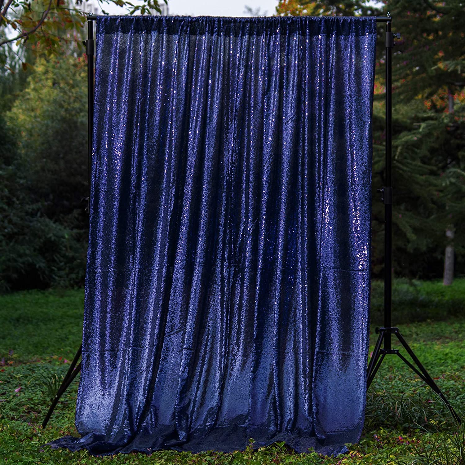Granatowe zasłony tła z równymi 2 panele 62 x 203 cm brokatowe granatowe zasłony zdjęcie tło impreza ślub baby shower zasłona błyszcząca fotografia tło