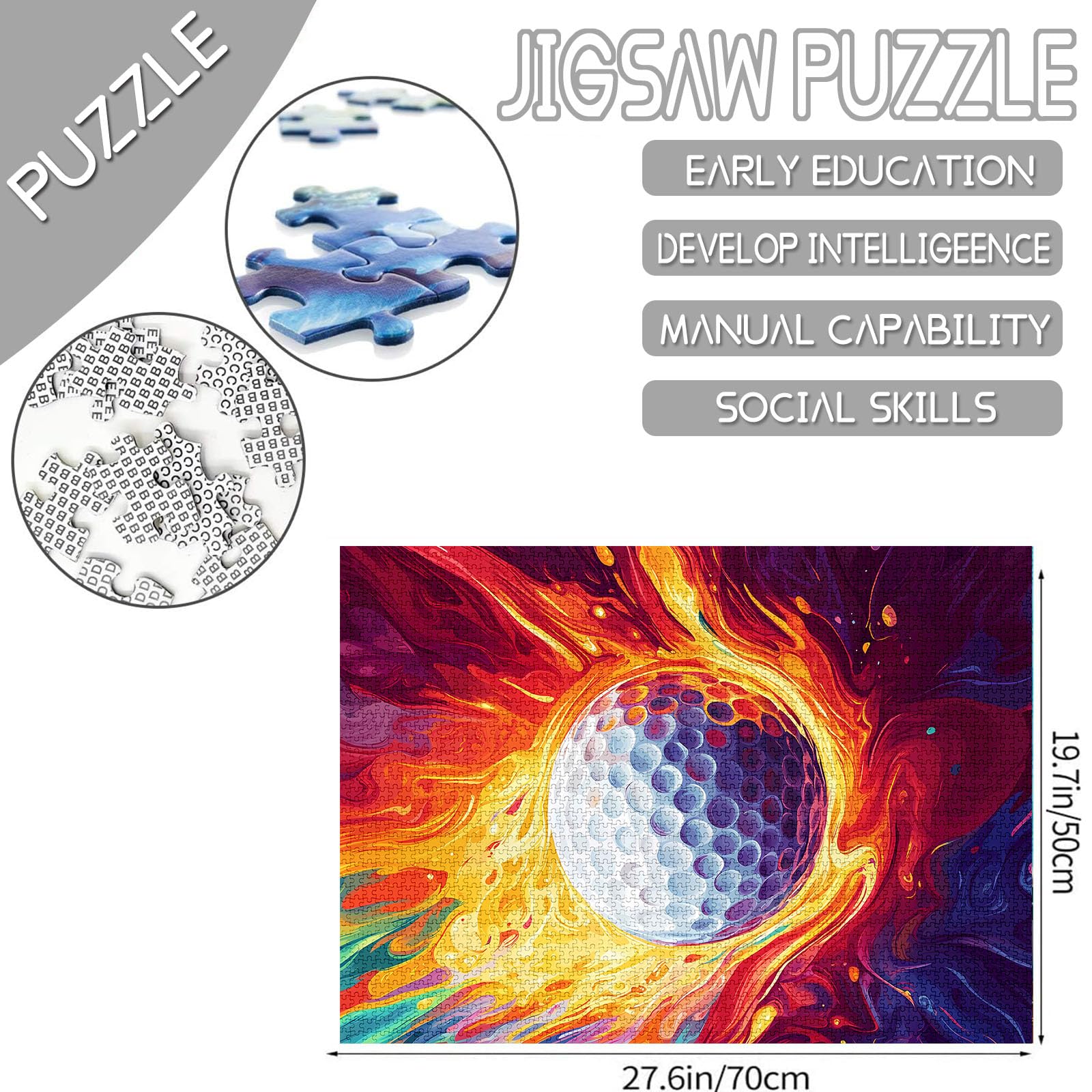 1000 Piece Golf Jigsaw Puzzles for Adults and Children Golf Ball Graffiti Puzzles Doodle Art Puzzle 2720 Inches Challenging Family Activity Games Handwork DIY Craft Puzzle for Home Decor Gifts - Image 2
