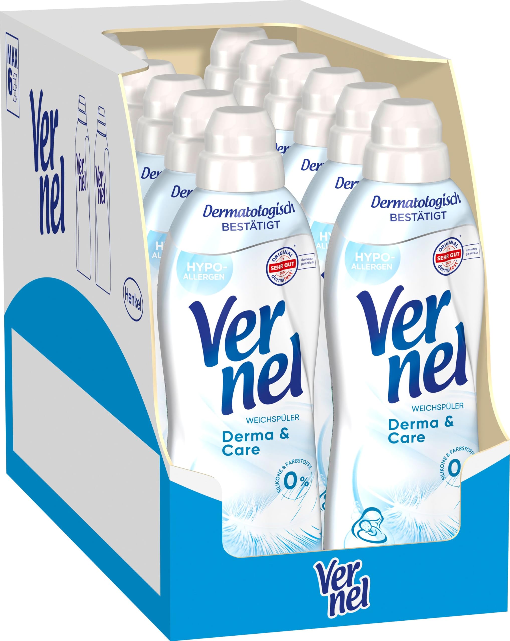 VERNEL Derma & Care Weichspüler 468WL (12x39 Waschladungen), hypoallergener & speziell für sensible Haut entwickelter Wäscheduft sorgt für unwiderstehliche Weichheit, recycelbar