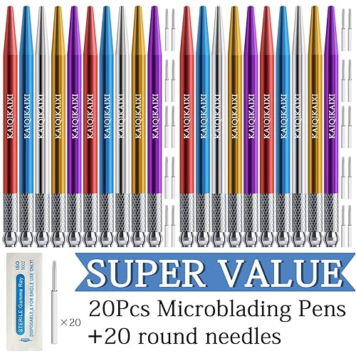 Microblading - Juego de 20 lápices de cejas manuales para tatuajes+lápices impermeables para cejas, juego de lápices de cejas para marcar, rellenar
