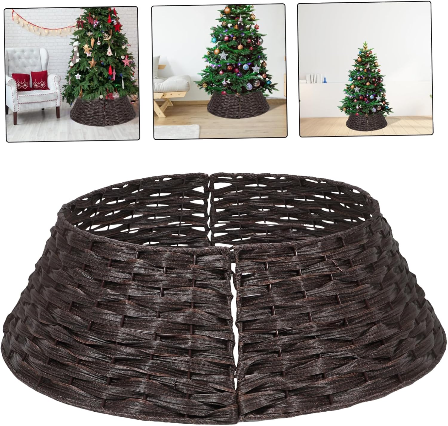 Rustic Farmhouse Christmas Tree Skirt Collar for Artificial Trees Indoor Outdoor Festive Holiday Decor for Home Garden Bar Hotel and Mall