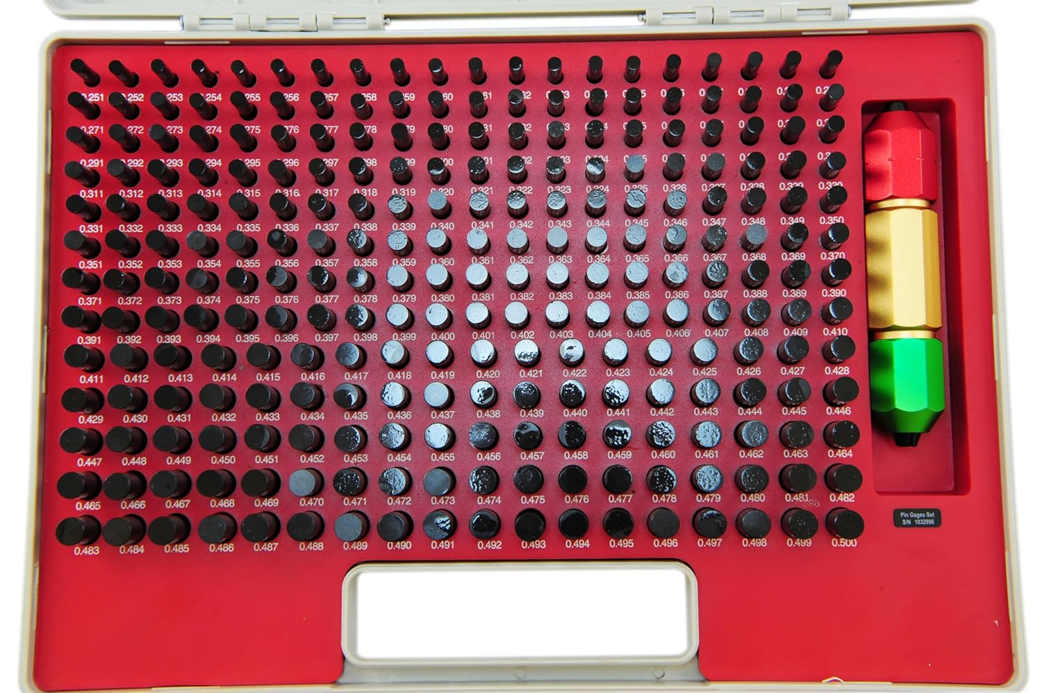 SHARS 250 PCS .251-.500" Class ZZ Steel Pin Gage Set Minus with NIST Certificate New [Tolerance: +.0000", .0002"] 303-4505M2A R)