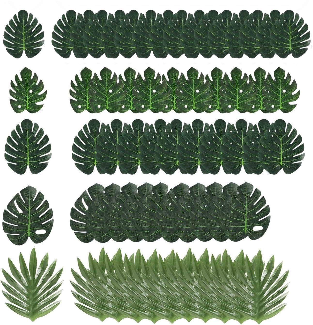 Minwegi Green 45Pcs Fake Leaves For Party Decorations - Lightweight Artificial Foliage, Tropical Ery For Home & Events