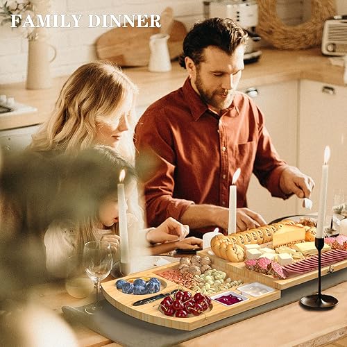 Miniatura 4 de Juego de tablas de charcutería, plato giratorio para vino, carne, queso, servidor de queso de bambú con cuchillos, tenedores, abridor de vino,