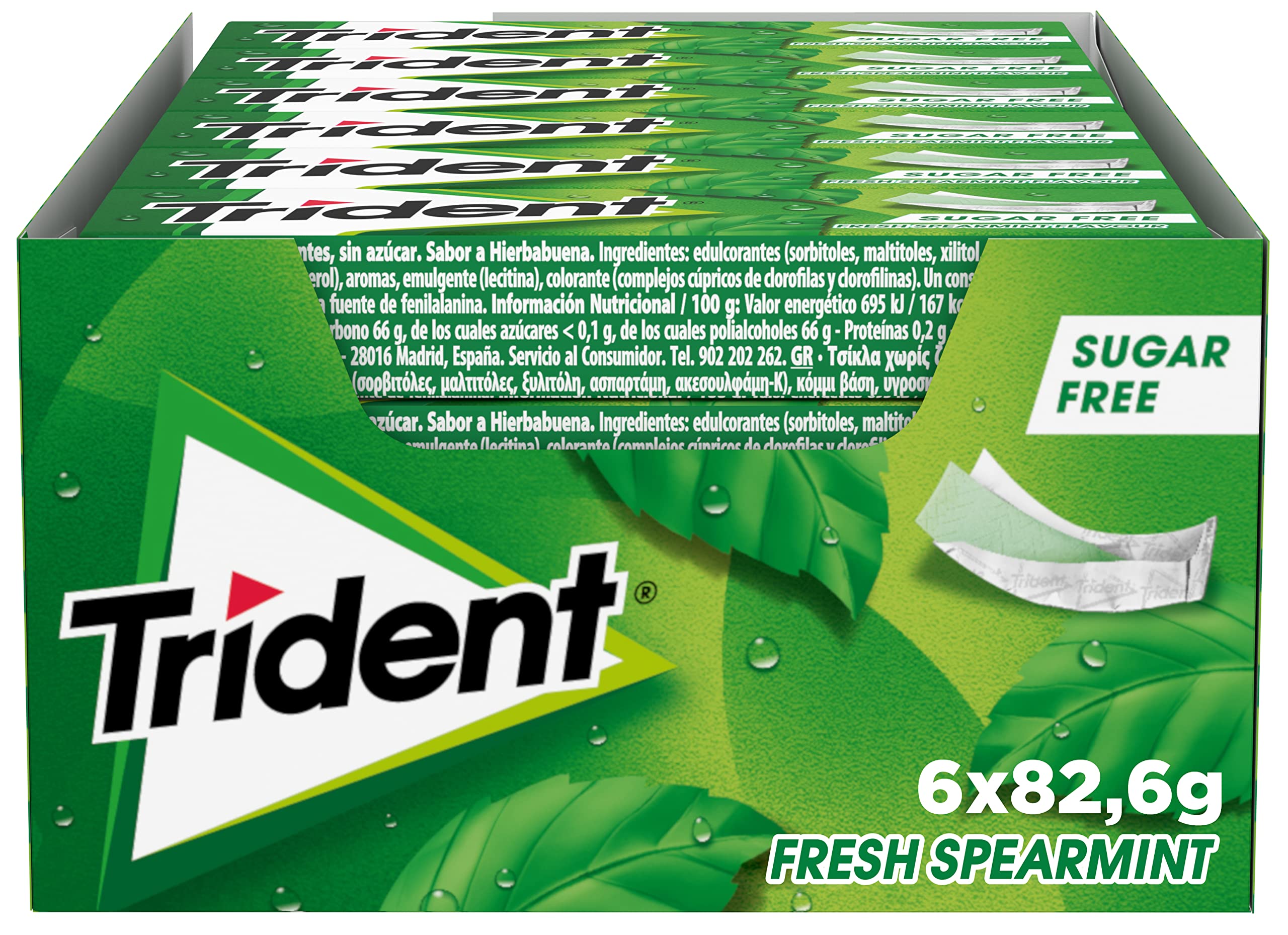 Trident Fresh Stick Clorofila - Chicles sin Azúcar con Sabor a Hierbabuena - Paquete de 24 Envases de 13,5 g