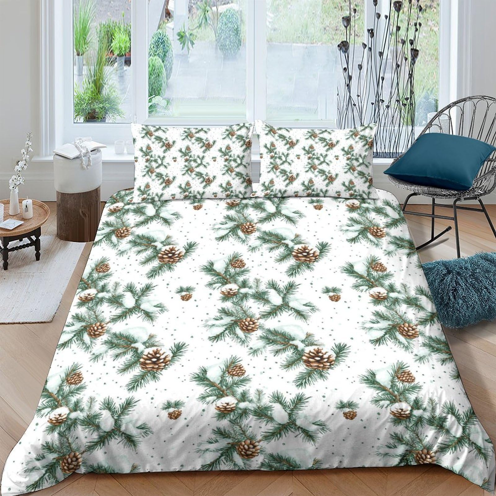 Ctjqhvkz Style-4 3D Printed Pinecone Botanical Fitted Sheet Microfiber Soft Non-Slip Forest Leaves Mattress Cover Bedroom Decor Single（135X200cm）