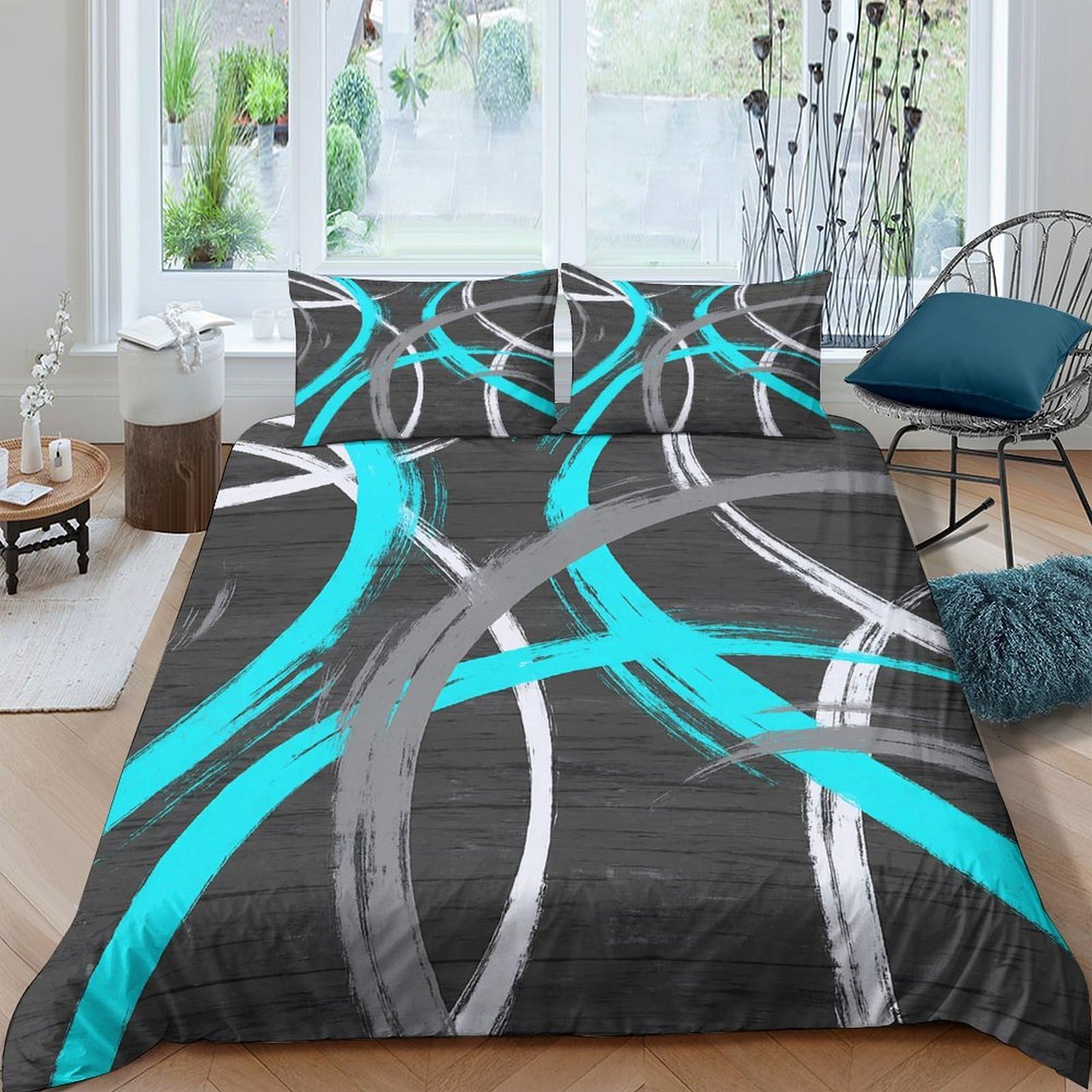 Ctjqhvkz Style-2 3D Printed Abstract Blue Grey Fitted Sheet Microfiber Modern Wave Bed Sheet For Bedroom Dorm Mattress Cover Single（135X200cm）