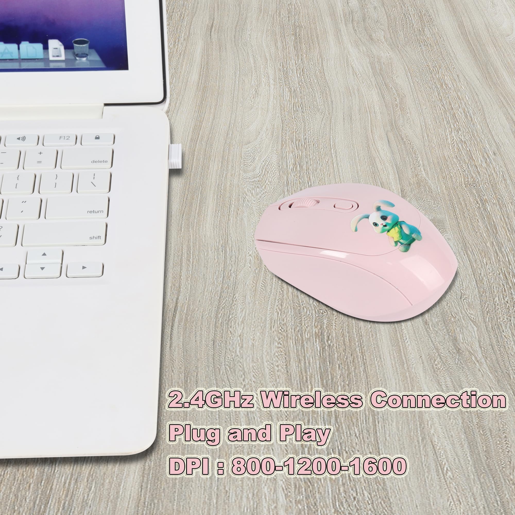 Bezprzewodowa mysz 2,4 GHz urocza kreskówka mysz komputerowa DPI regulowana mała mysz bezprzewodowa mysz dziecięca cicha mysz USB do laptopa komputera prezenty dla dzieci (różowa)