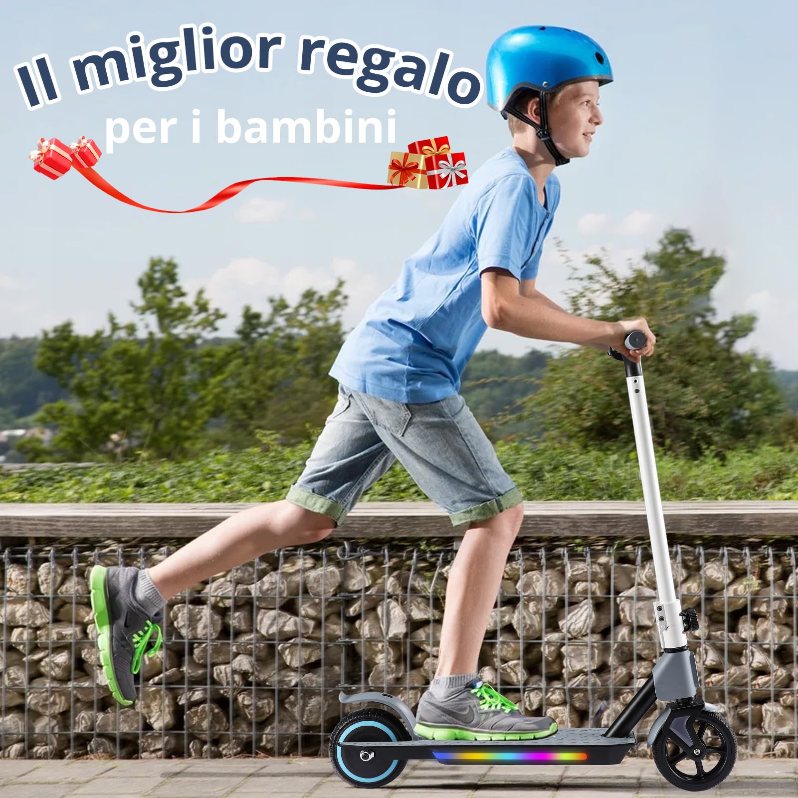Monopattino Elettrico, 6.5'' Monopattino Elettrico Bambini dai 6 ai 12 anni, Pieghevole Monopattino Bambini,Autonomia 5-8KM,Monopattini Elettrici Display a LED,Regalo per Bambini (S2-Gray)