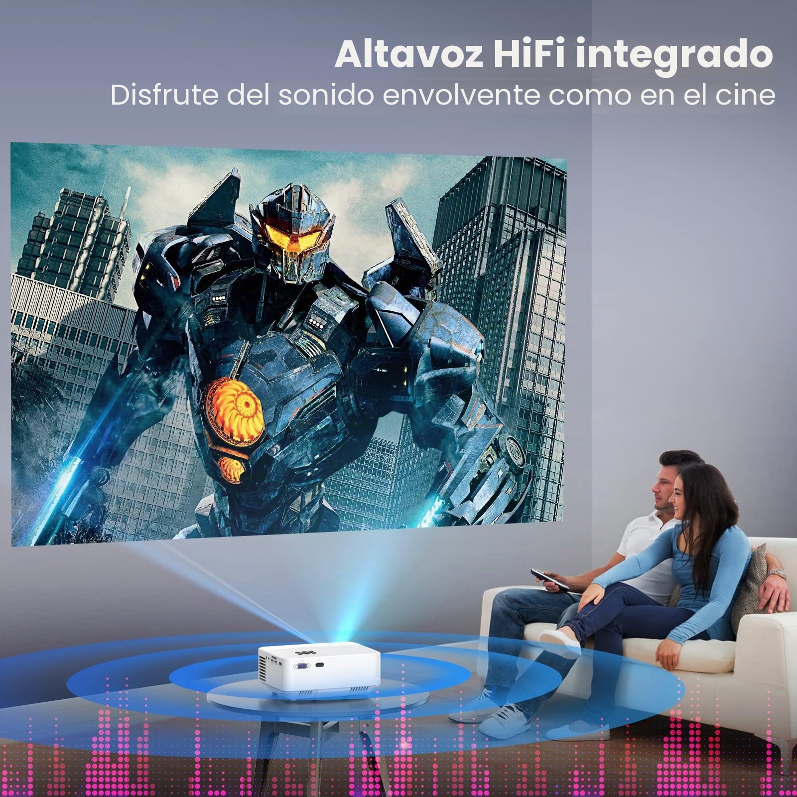 HOPVISION Mini proyector – 7500 lúmenes, 1080p Full HD, LCD, Cine en casa/Exterior, USB y HDMI, portátil, Pantalla de 240 Pulgadas, lámpara de 60.000 h