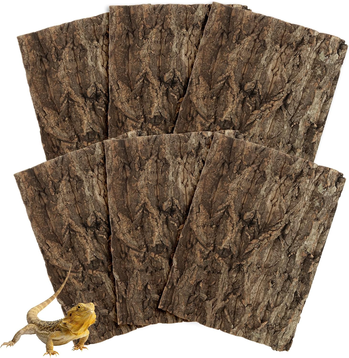 Acrux7 6PCS Cork Bark for Reptile 11.8x15.7 Inch Terrarium Background Panel | Natural Bark Backdrop and Climbing Mat for Gecko, Lizard, Chameleon, Beared Dragon, Turtle Habitat Decor, Hiding Area