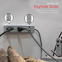 Vista 5 de GE Protector de Sobretensión Regleta de Enchufes, Cable de Extensión de 25 Pies, Extensor de 6 Tomas, 800 Julios, Enchufe Plano, Cubiertas de Gris