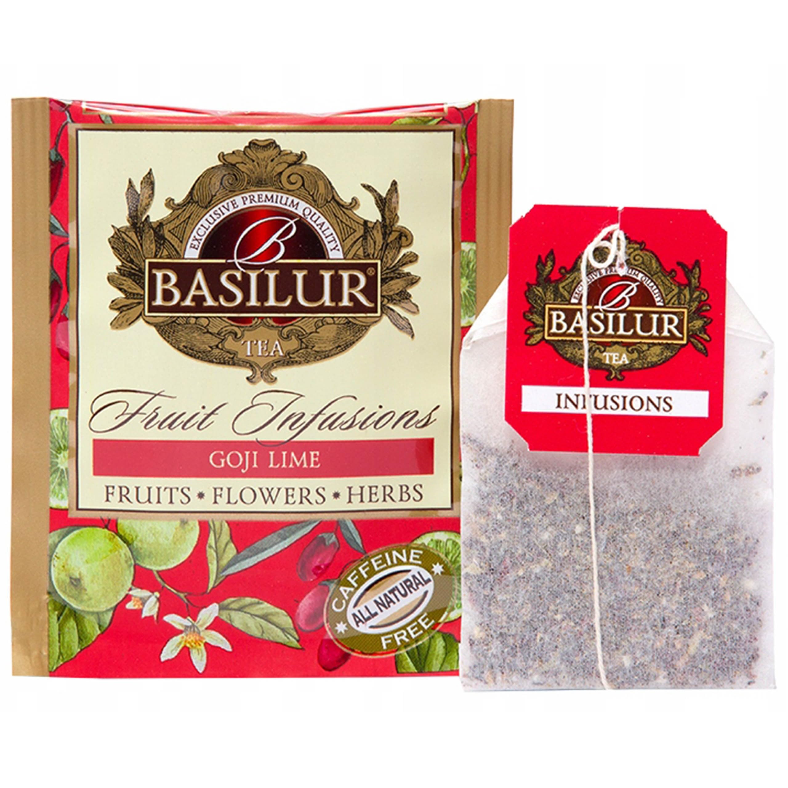 BASILUR Infusiones de Frutas - Té de frutas descafeinado con sabores naturales de goji, lima y cítricos, en bolsitas 20 x 2 g (12)