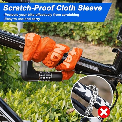 Miniatura 6 de NDakter Cerradura de cadena para bicicleta mejorada con combinación de 4 dígitos y 2 llaves, cerradura de bicicleta antirrobo resistente de 3.2/4.28