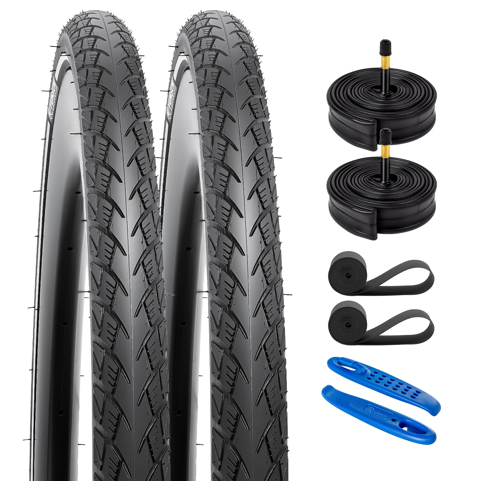 YUNSCM 700C Lightweight Bike Tires 700x32C 32-622 and 700C Bike Tubes - 60TPI Nylon, Puncture-Resistant, Reflective Wall Compatible with Bike Tires