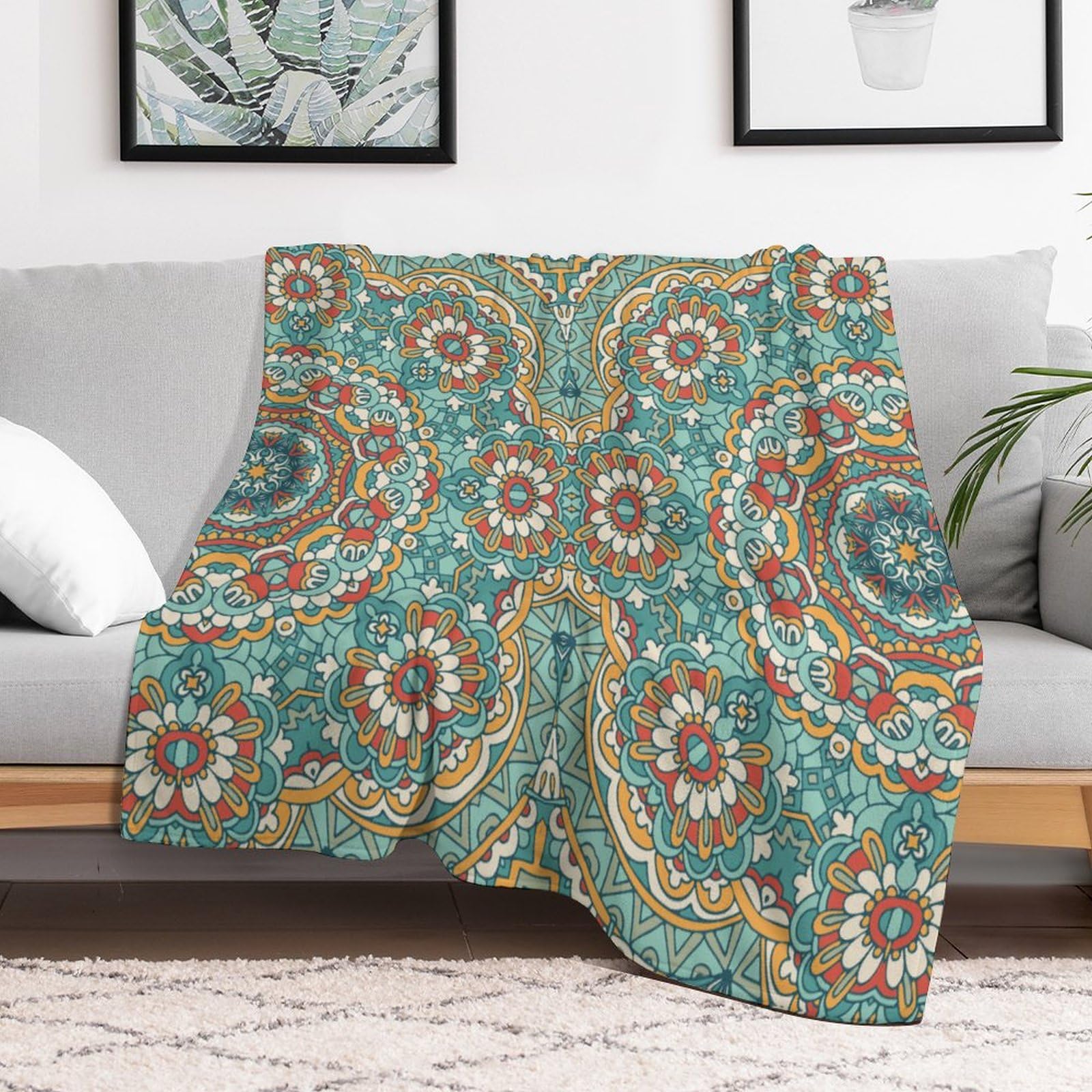 HUGS IDEA Flanell-Plüschdecke Mit Tribal-Blumenmuster – Kuschelig & Stylisch Für Sofa & Bett