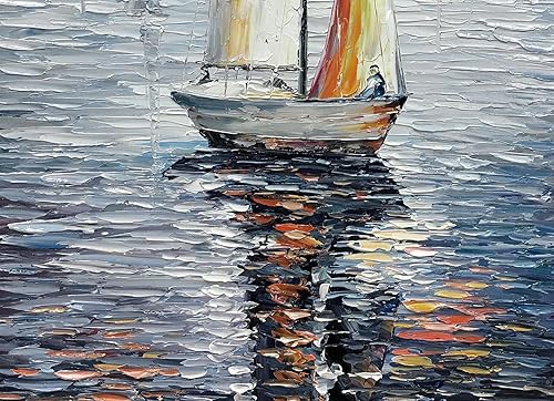 Miniatura 3 de V-inspire Arte, 24 x 48 pulgadas, moderno marco abstracto pintado a mano, pinturas al óleo, barco de vela en el mar, lienzo acrílico, pintura para