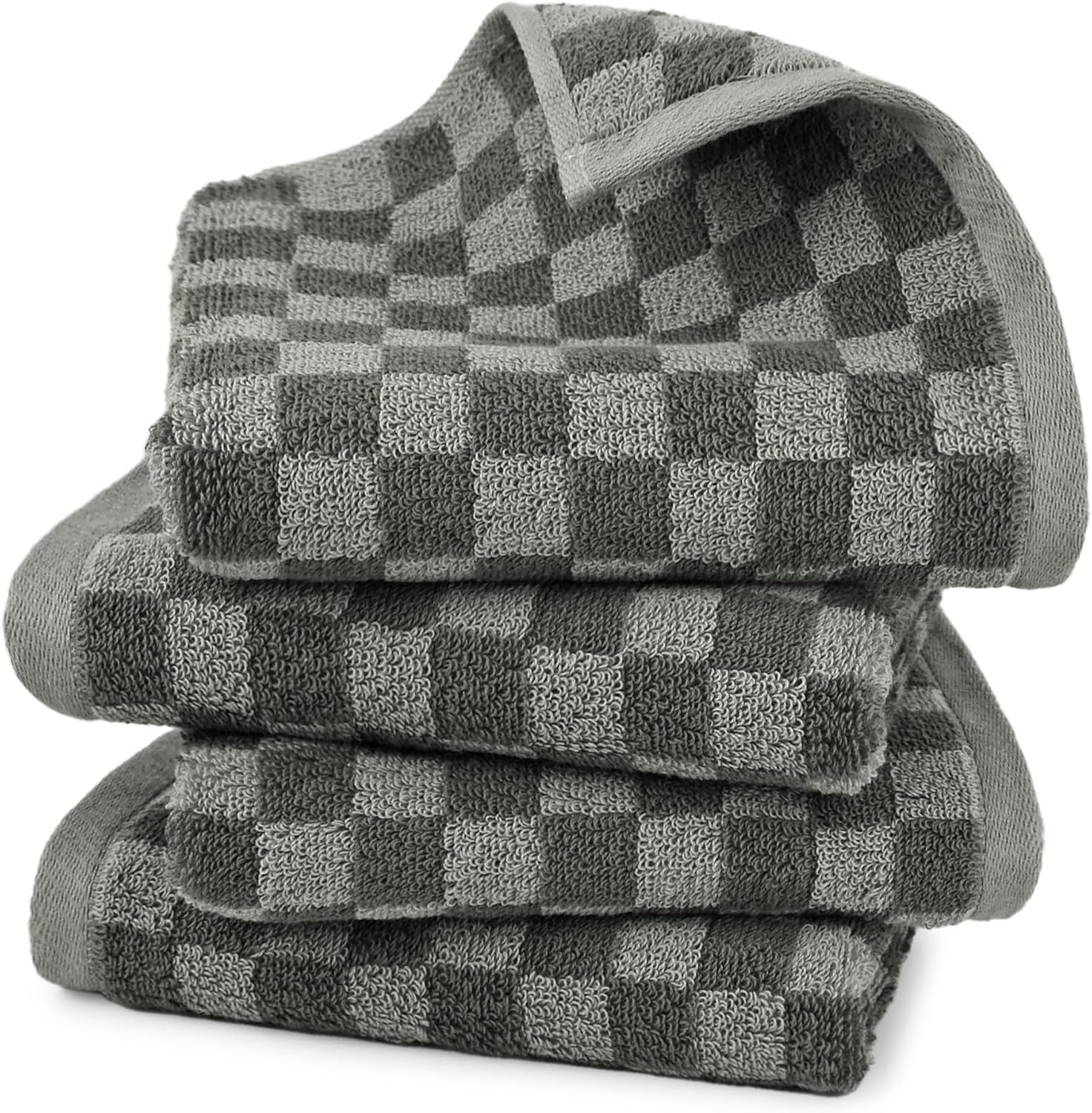 Jacquotha Grey Hand Towels for Bathroom Checkered, 4 Pack