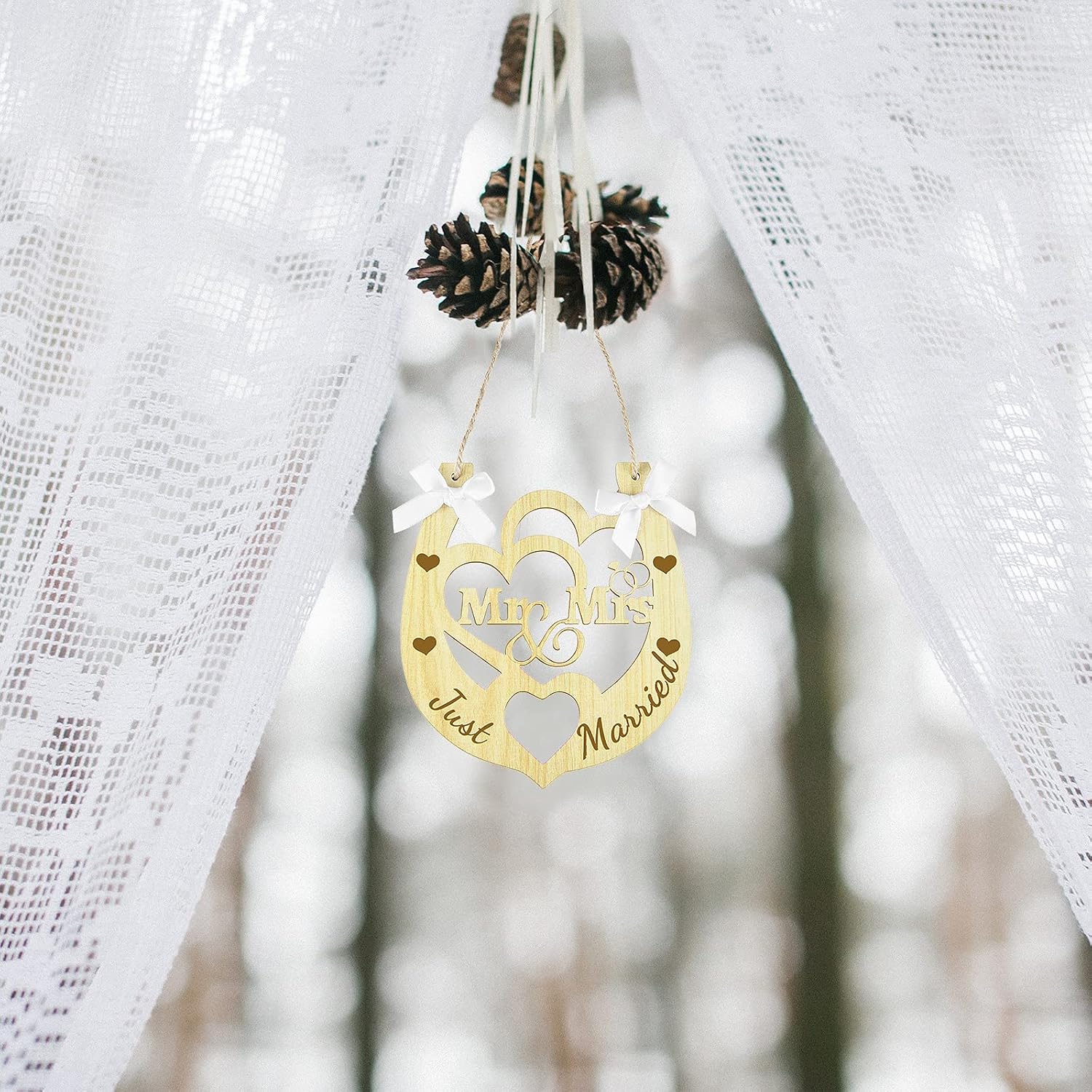 Jetec 2 Pieces Wedding Horseshoe Craft Acrylic Heart Horseshoe Cutout Art Decor Wedding Gifts Anniversary Favors Hanging Sign for Anniversary Door Wall Decor 5. 3 x 4. 7 Inch (Wood) - Image 4