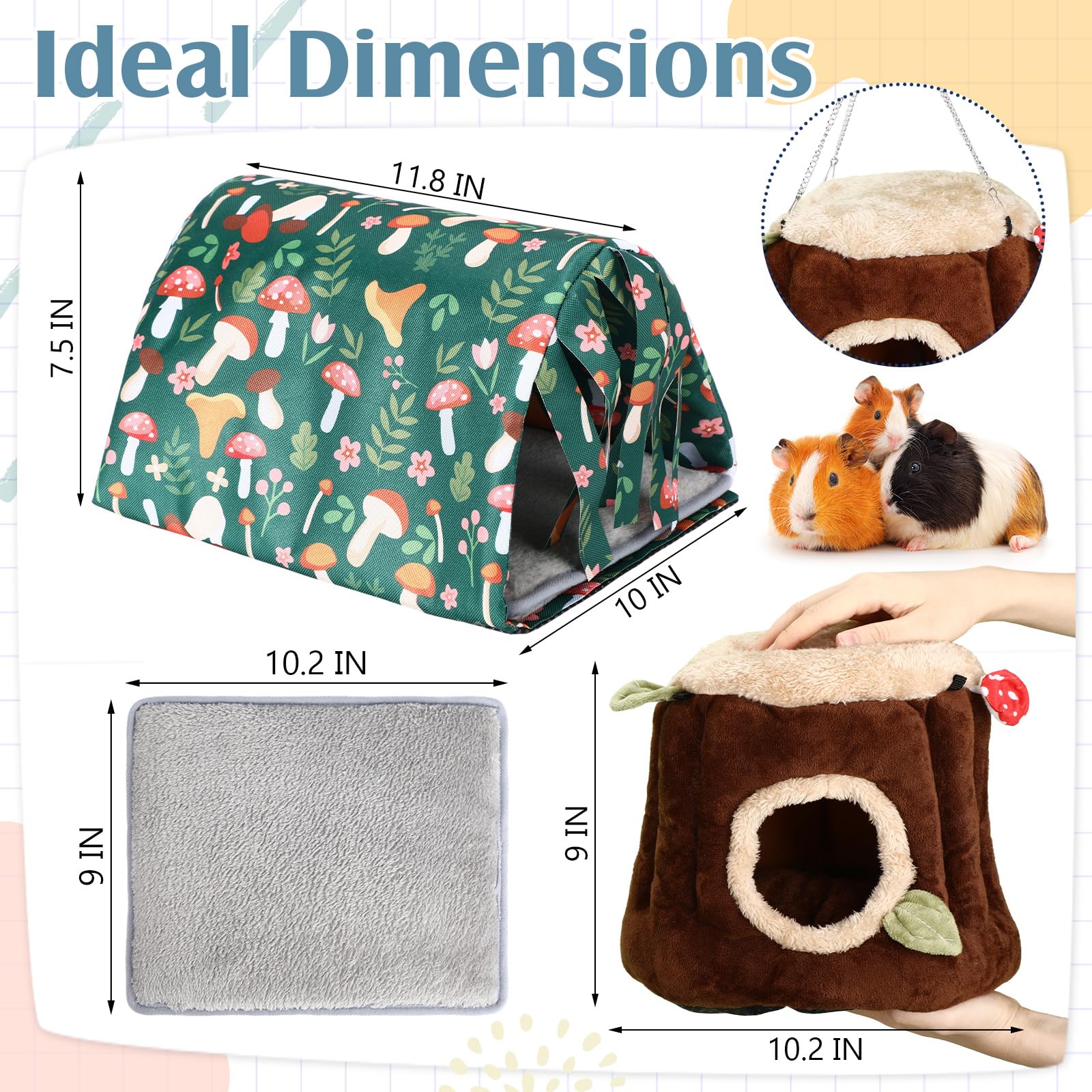 Abbylike Meerschweinchen-Versteck waschbar Meerschweinchentunnel und weiches Kaninchenbett Kleintiere Käfig Zubehör für Hamster Chinchilla Frettchen Häschen 2 Stück